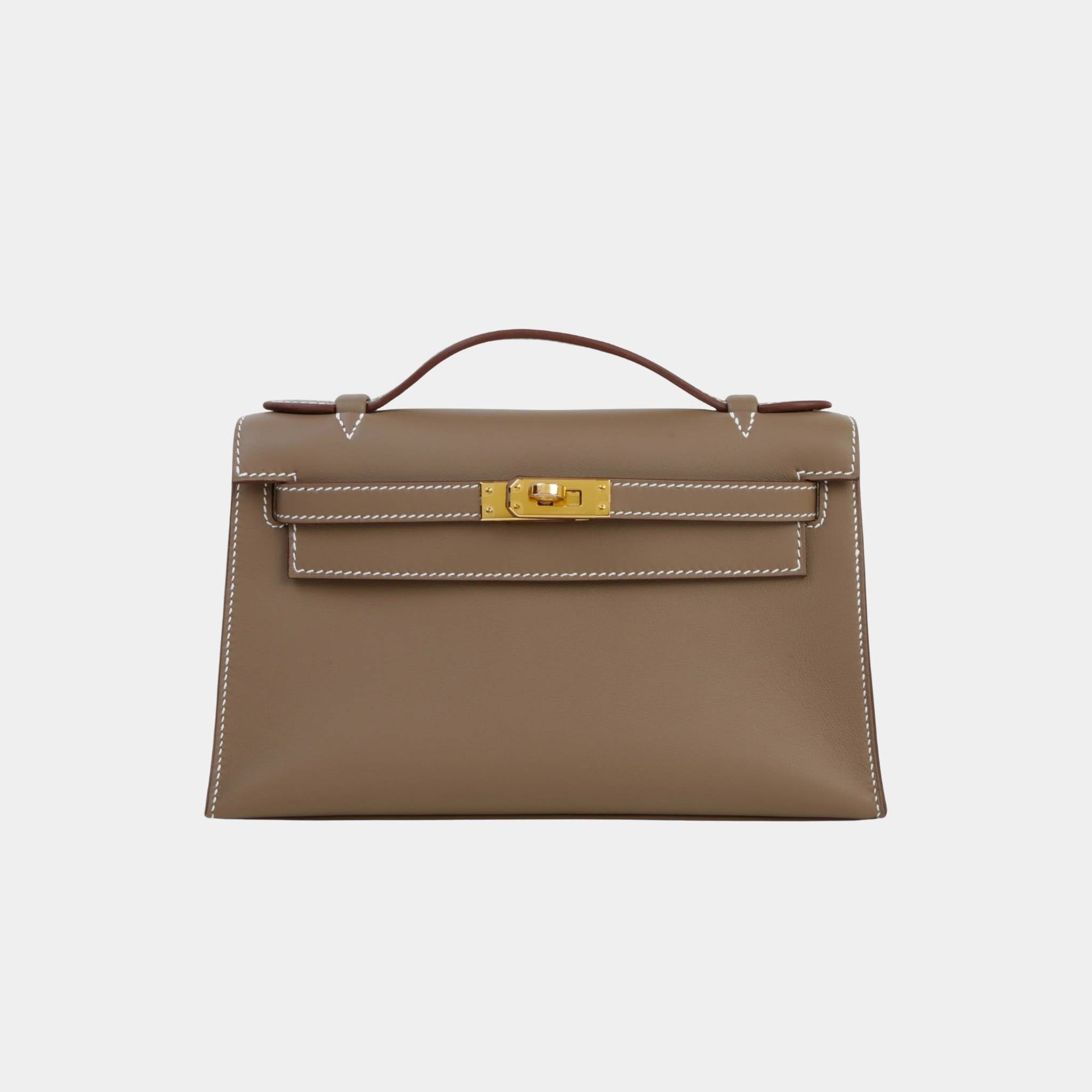 Оригінальна Kelly Pochette Swift Etoupe Ghw Hermes – боковий вид