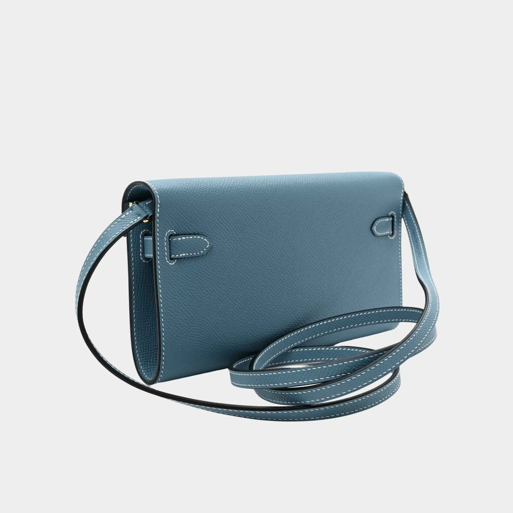 Kelly Wallet To Go Bleu Jeans Ghw Hermes – Гарантія оригінальності – вид ззаду