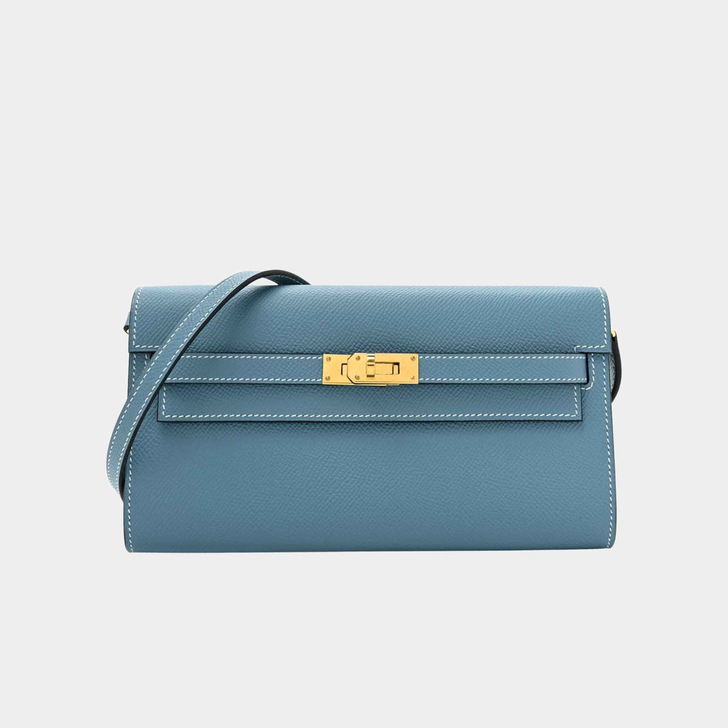 Kelly Wallet To Go Bleu Jeans Ghw Hermes – Гарантія оригінальності – боковий вид
