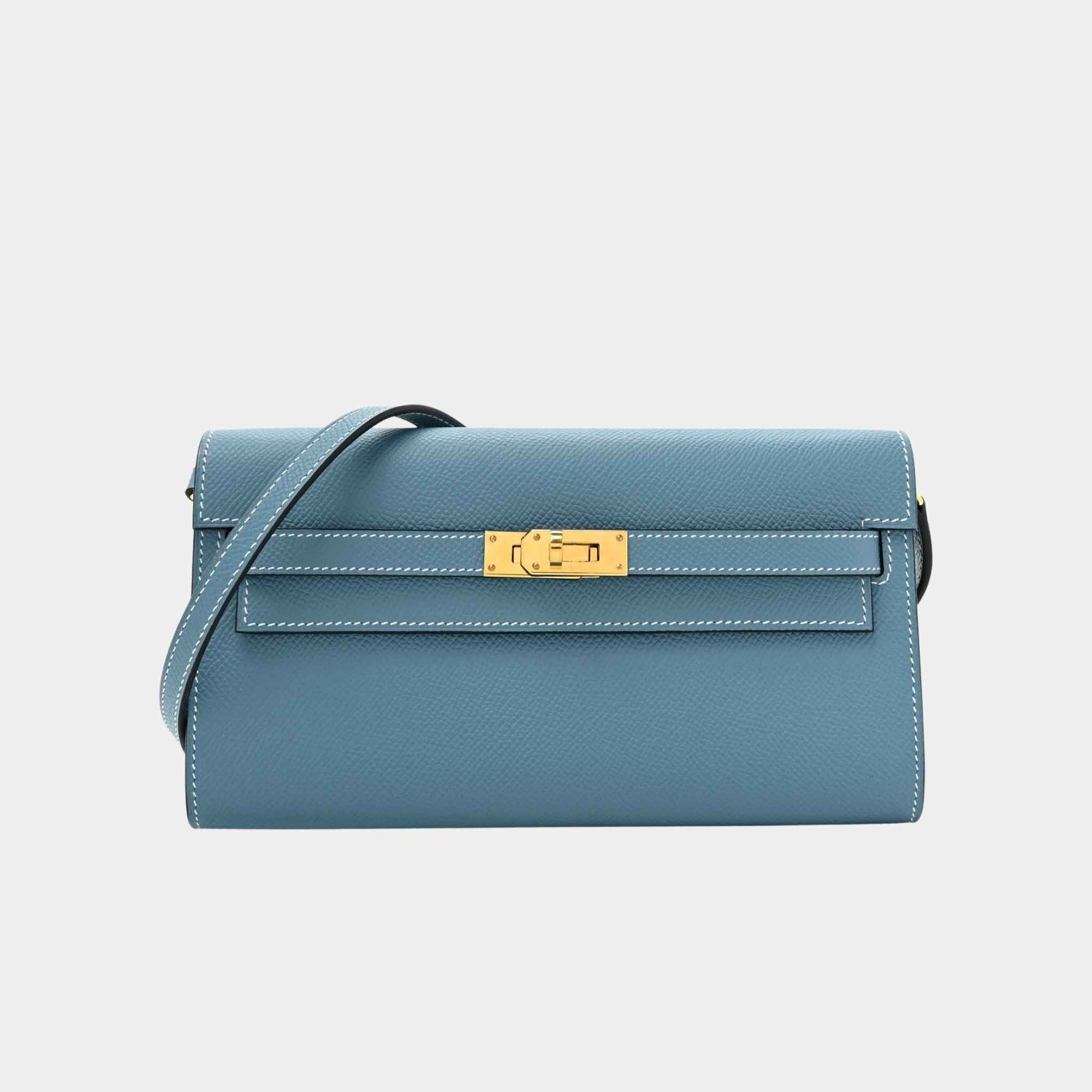 Kelly Wallet To Go Bleu Jeans Ghw Hermes – Гарантія оригінальності – боковий вид