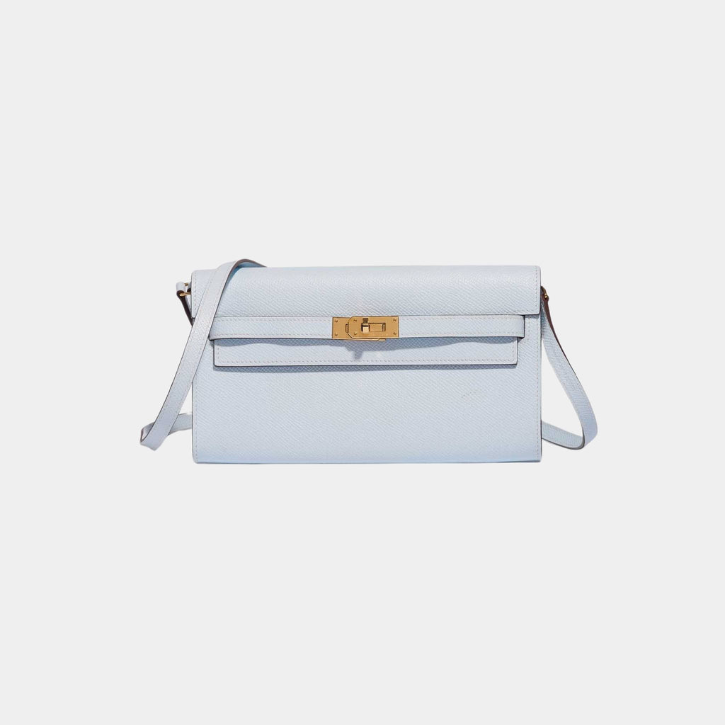 Оригінальна Kelly To Go Wallet Epsom Blue Brume Ghw Hermes – боковий вид