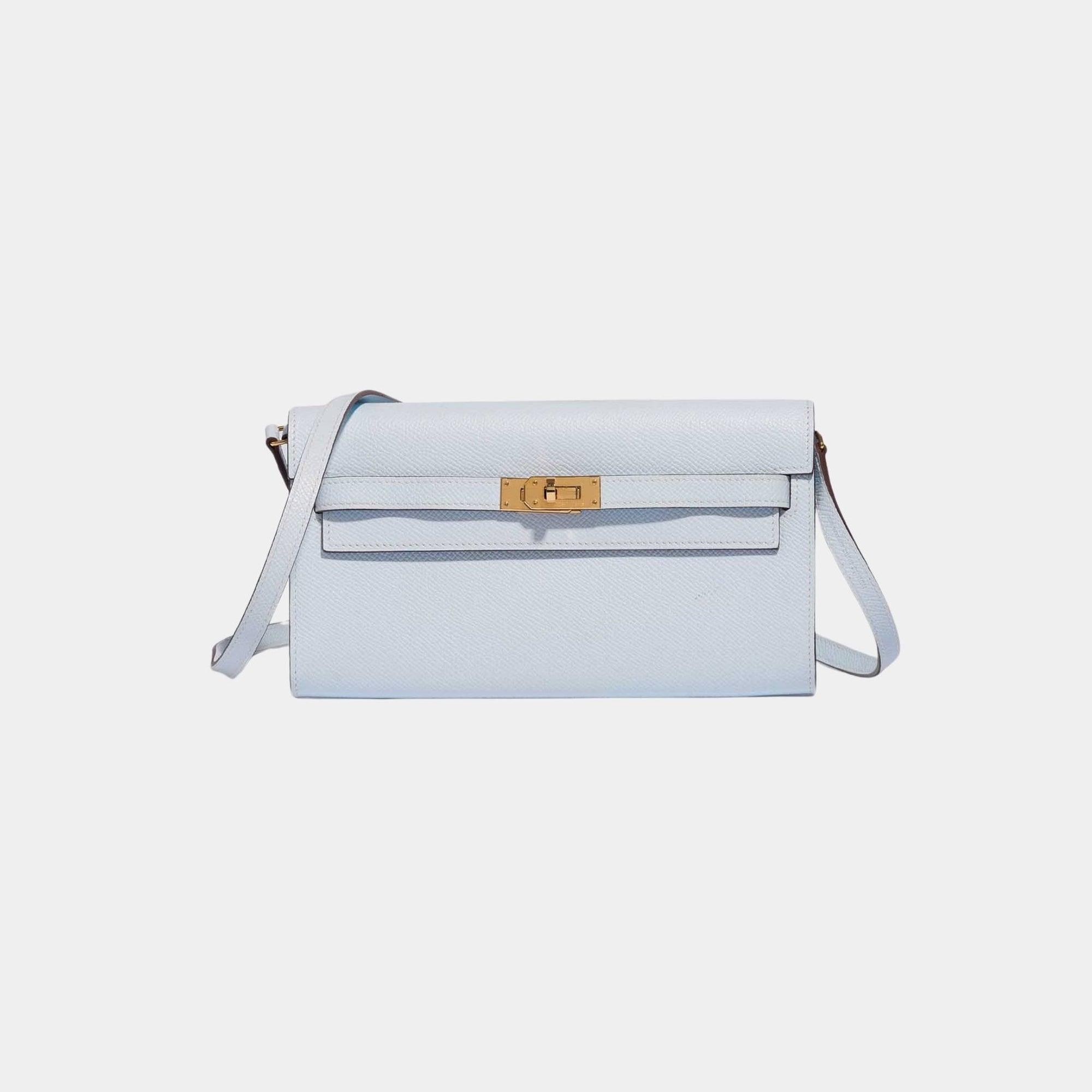 Оригінальна Kelly To Go Wallet Epsom Blue Brume Ghw Hermes – боковий вид