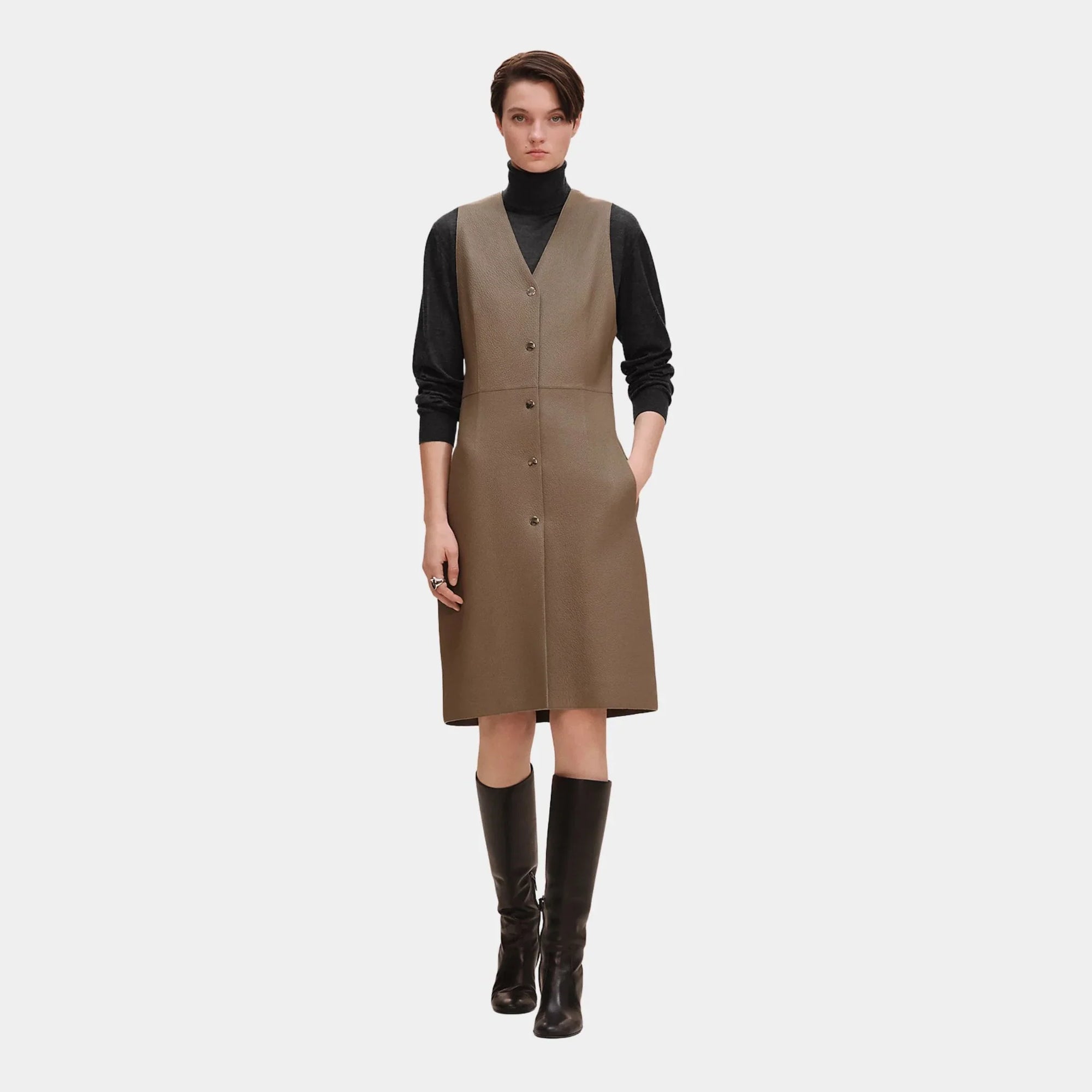 Long Vest In Washed Deerskin Hermes оригінал – Купити в Україні – боковий вид