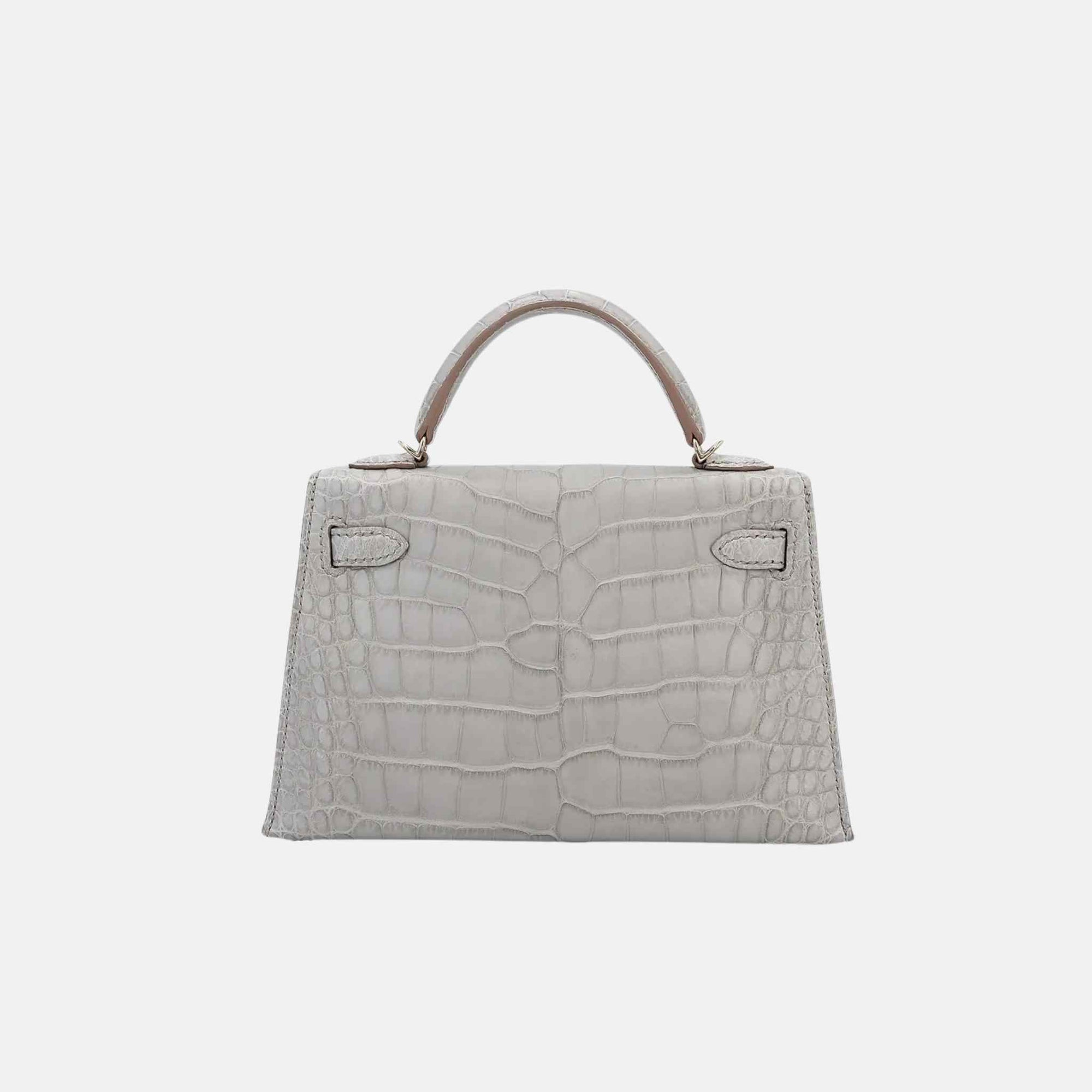Оригінальна Mini Kelly Hss Matte Alligator Gris Perle Phw Hermes – вид ззаду
