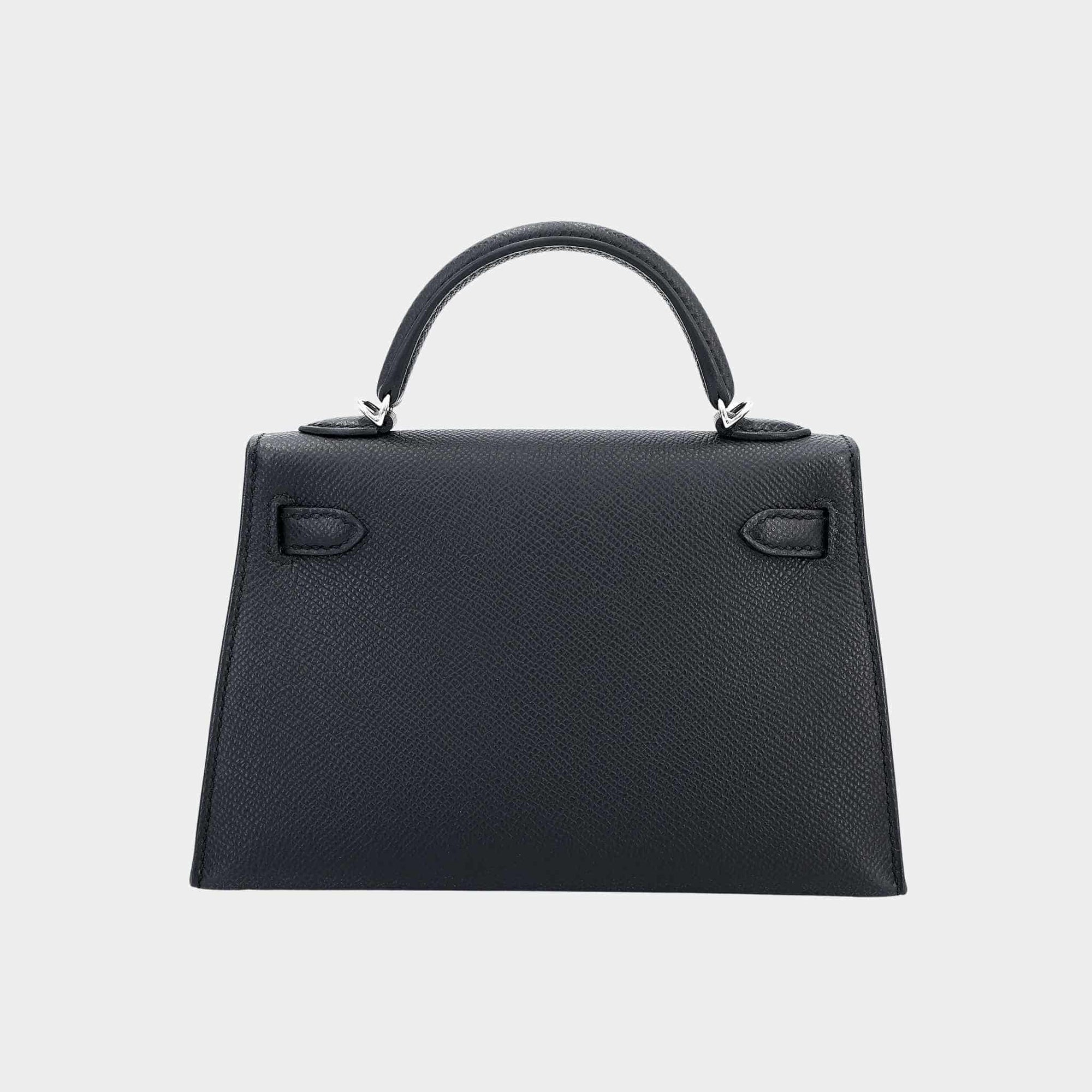 Mini Kelly II Epsom Black Elhw Hermes – Гарантія оригінальності – вид ззаду