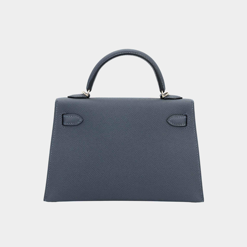 Оригінальна Mini Kelly II Epsom Gris Misty Pbhw Hermes – вид ззаду