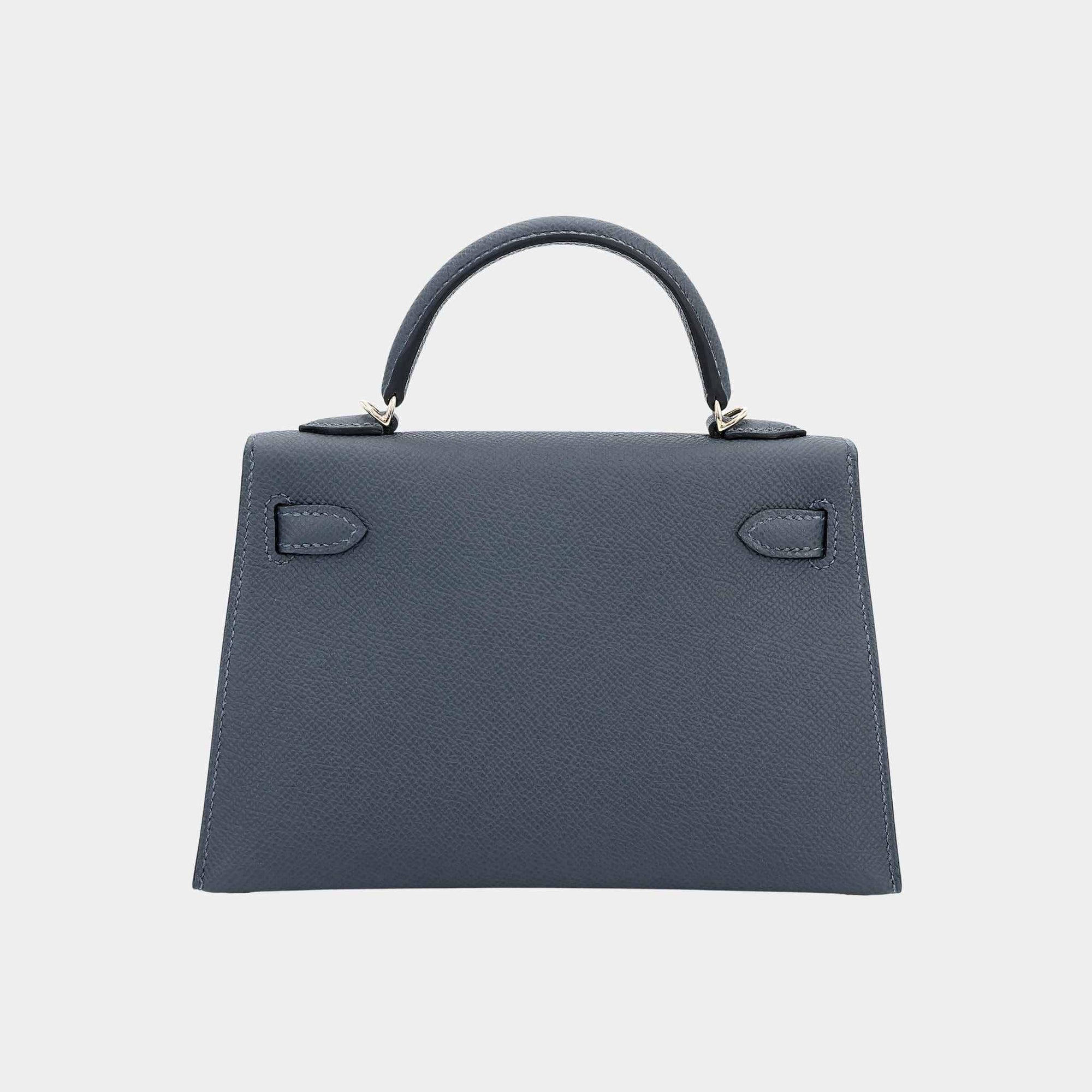 Оригінальна Mini Kelly II Epsom Gris Misty Pbhw Hermes – вид ззаду