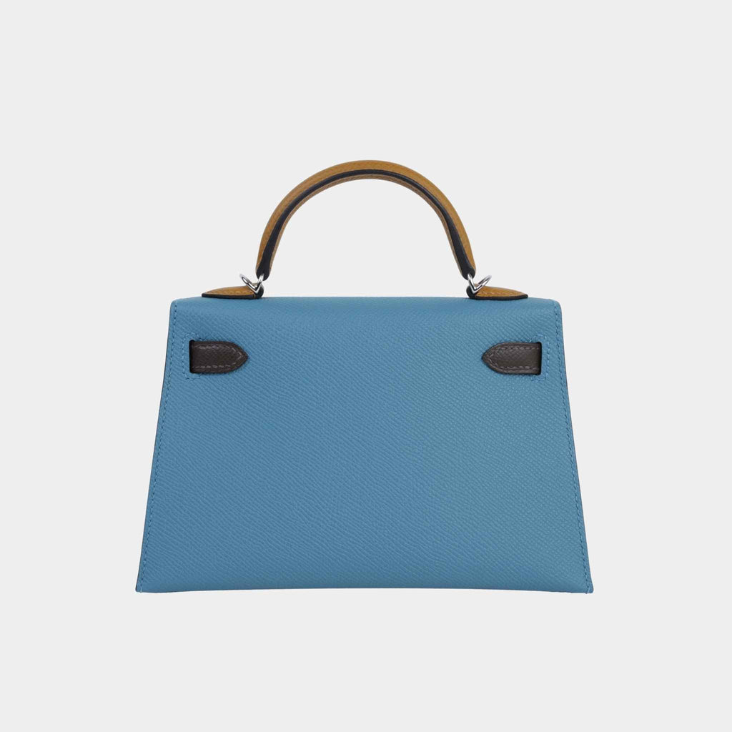 Оригінальна Mini Kelly II Epsom New Bleu Jean Hermes – вид ззаду