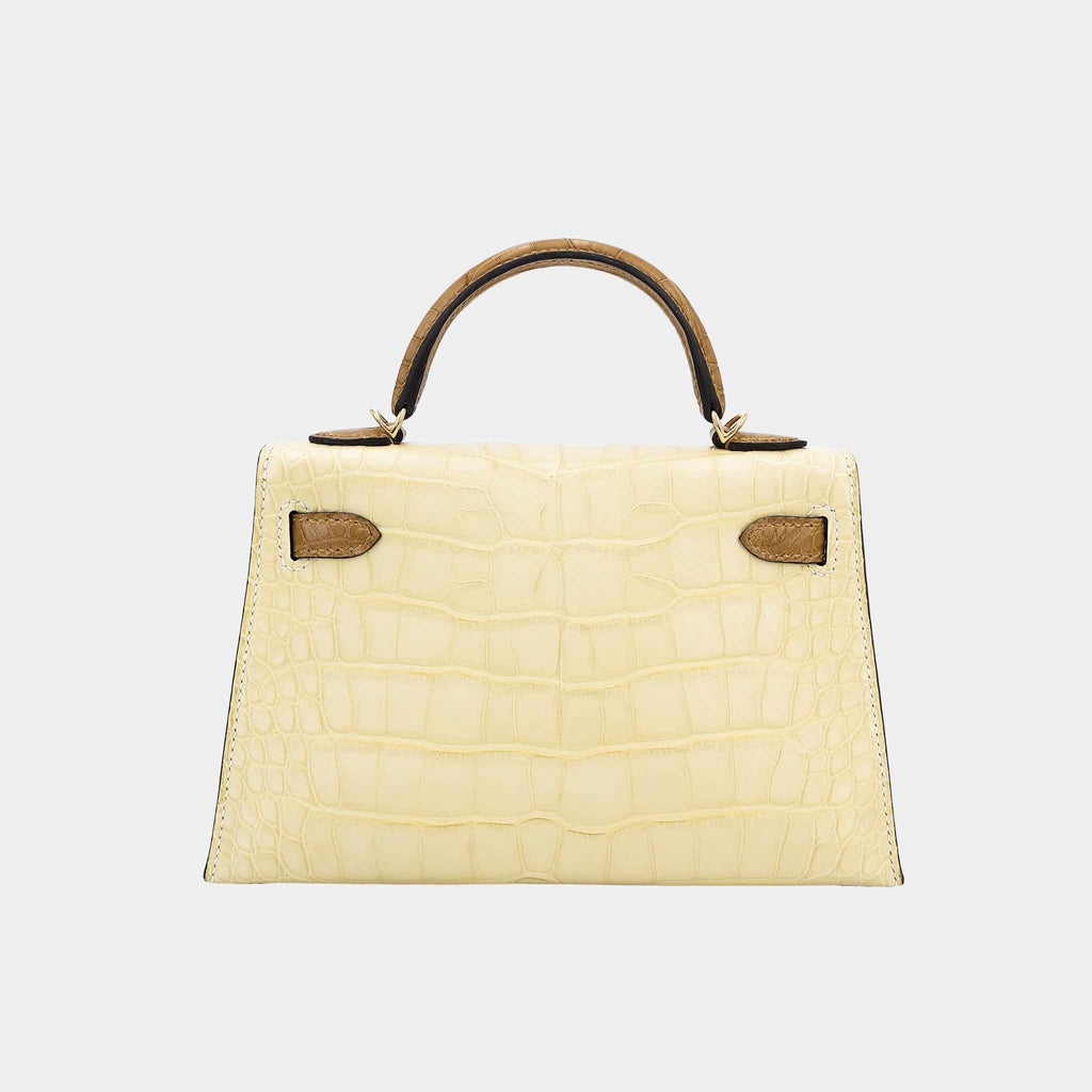 Оригінальна Mini Kelly II Hss Matte Alligator Vanille Hermes – вид ззаду