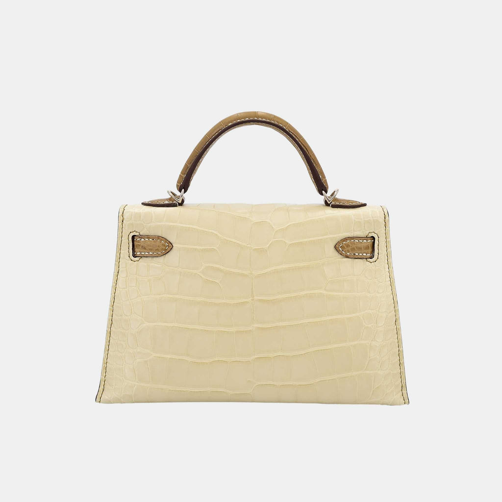 Оригінальна Mini Kelly II Hss Matte Alligator Vanille Hermes – вид ззаду
