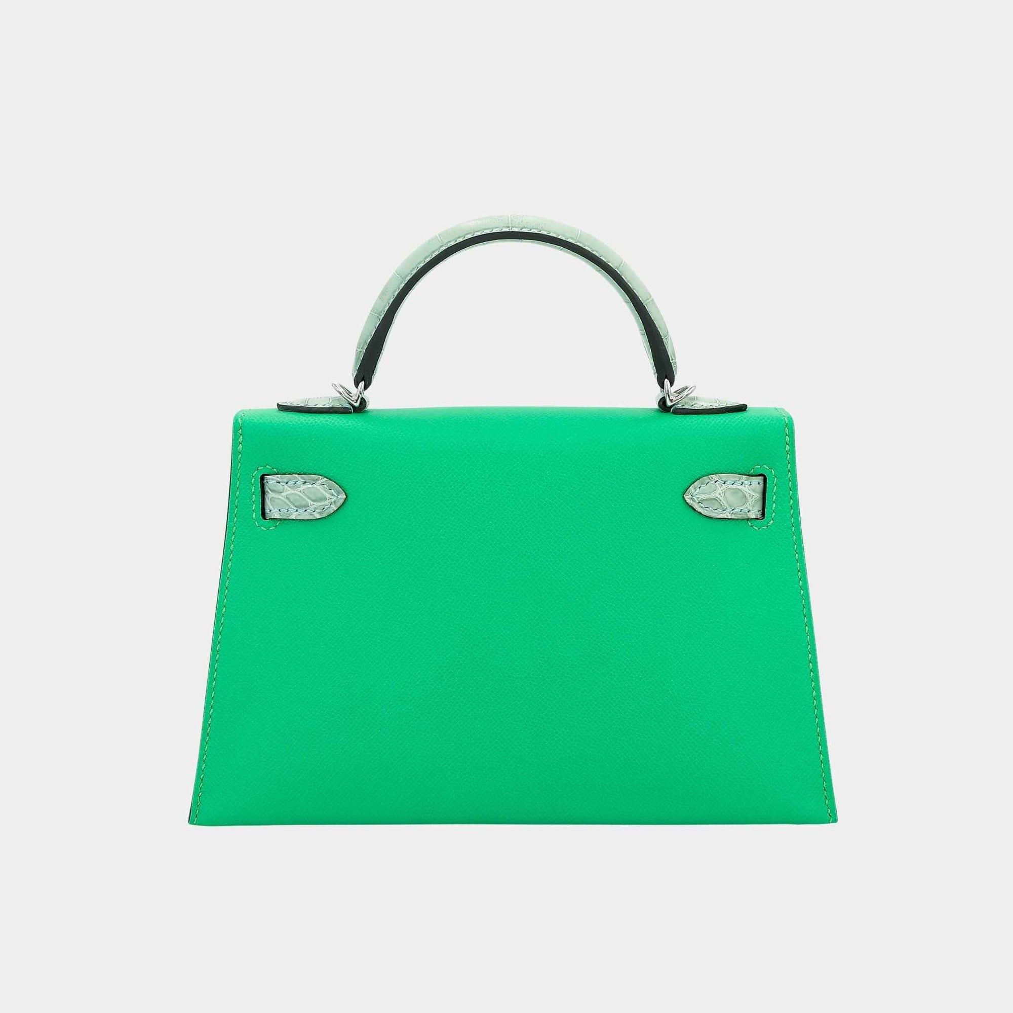 Mini Kelly II Madame-Matte Alligator Vert Comics Hermes оригінал – Купити в Україні – вид ззаду