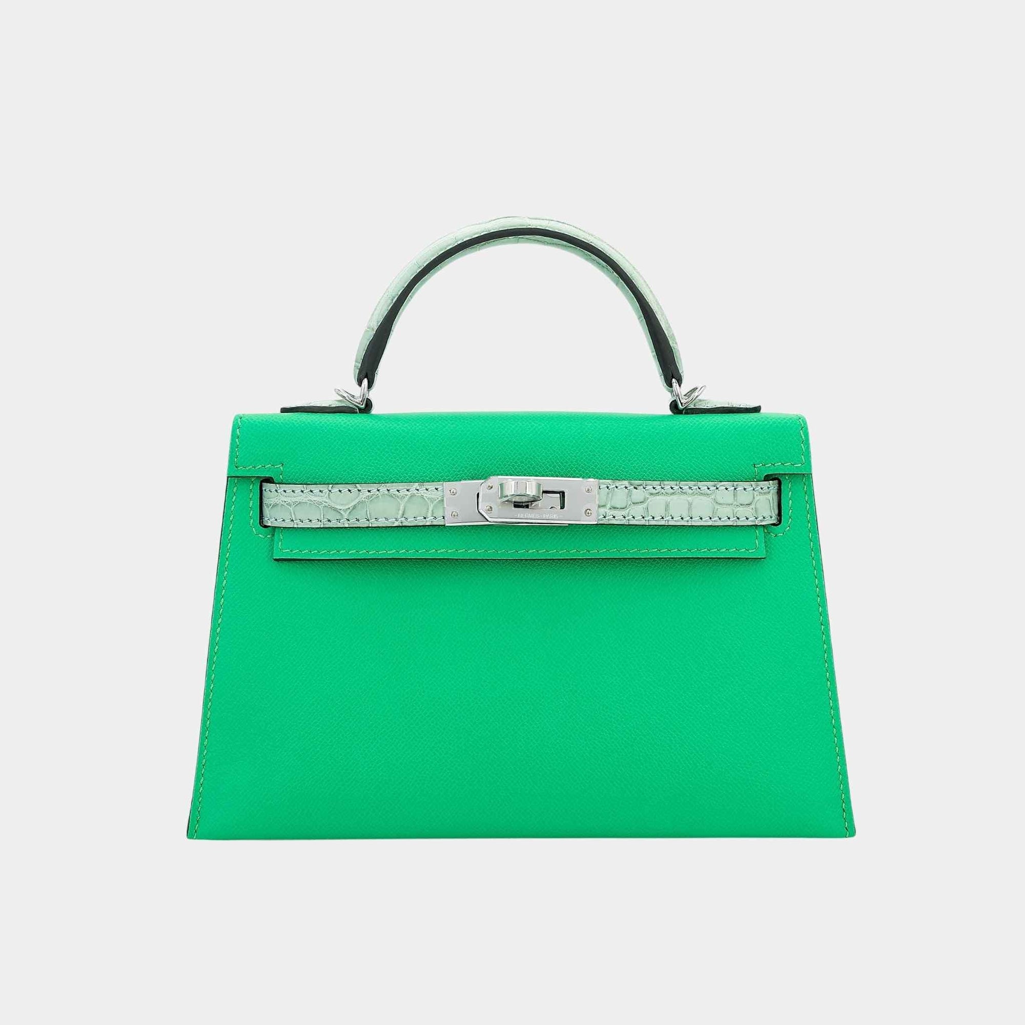 Mini Kelly II Madame-Matte Alligator Vert Comics Hermes оригінал – Купити в Україні – боковий вид