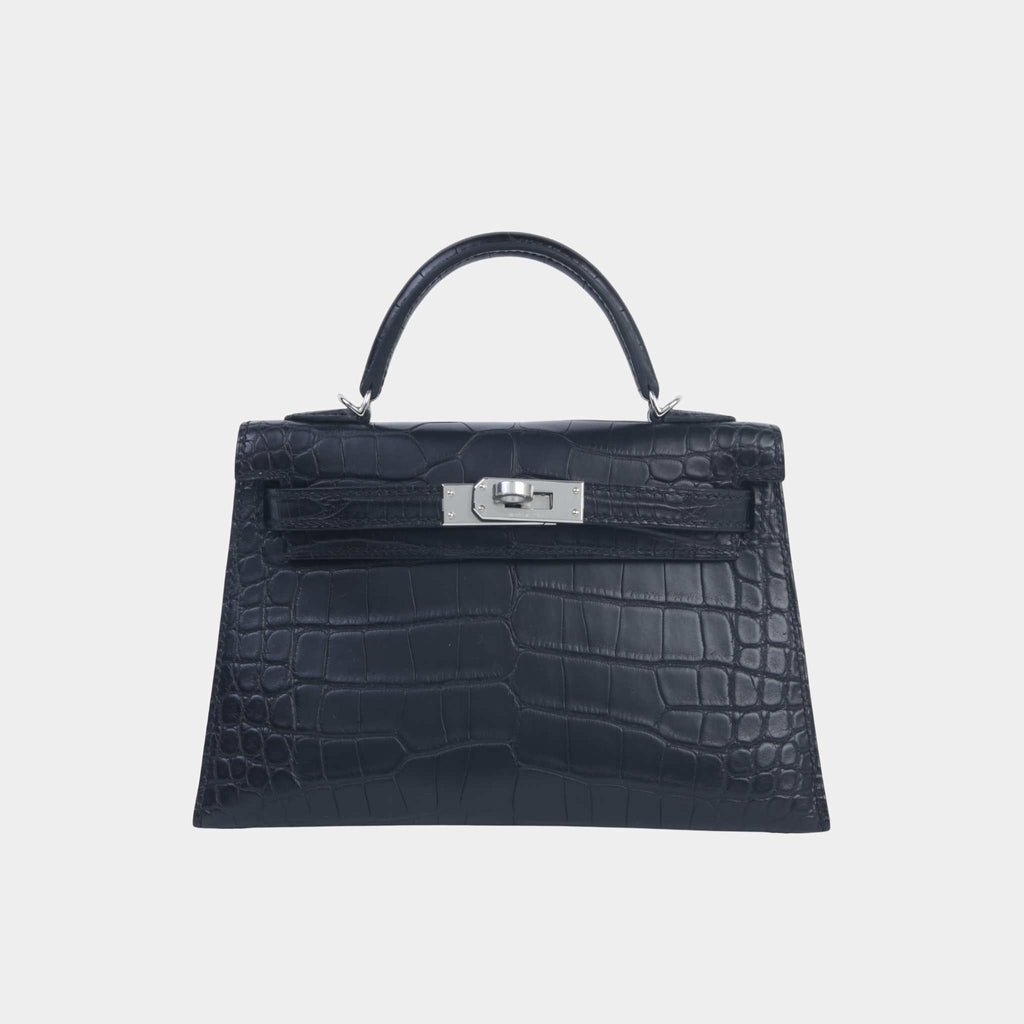 Оригінальна Mini Kelly II Matte Alligator Black Phw Hermes – боковий вид