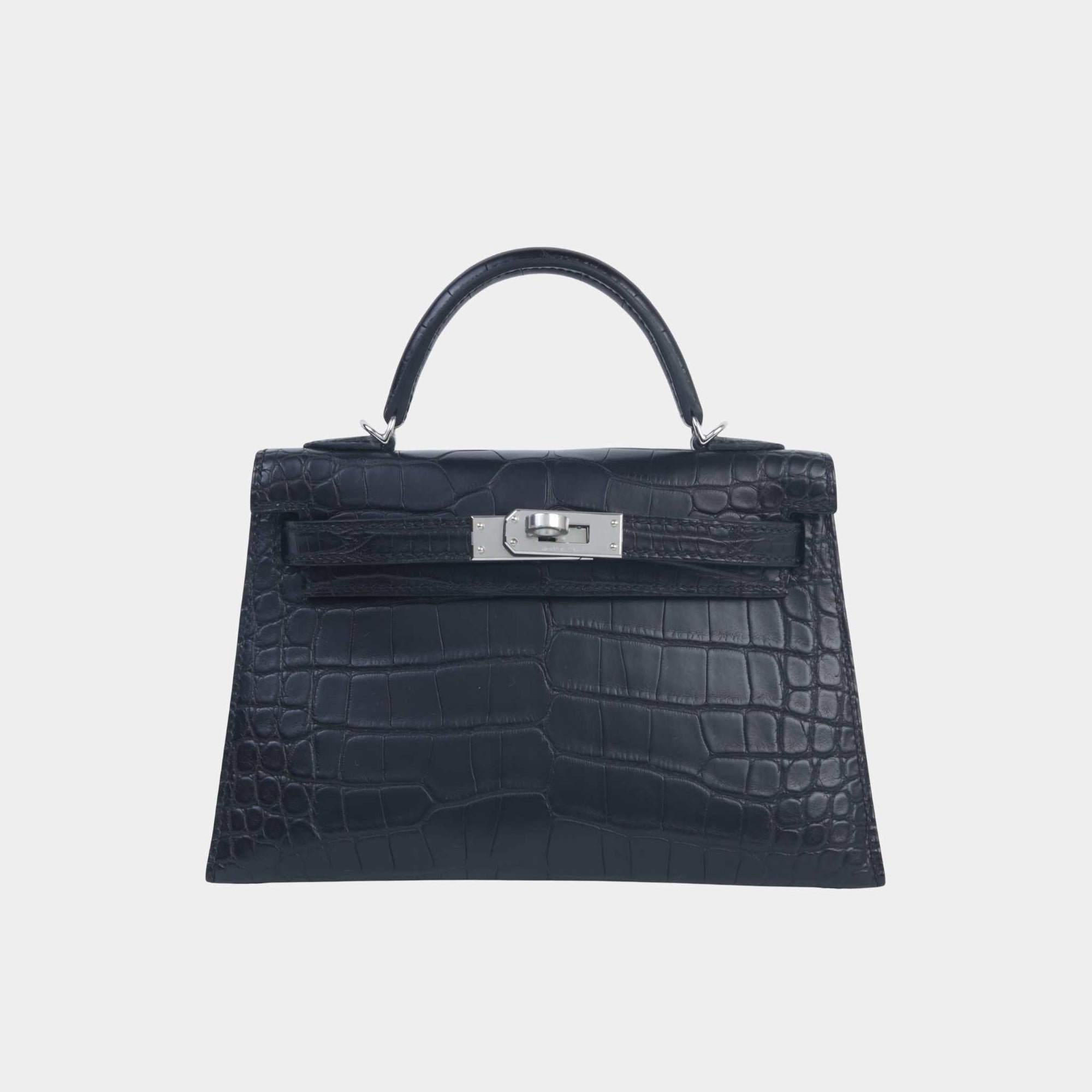 Оригінальна Mini Kelly II Matte Alligator Black Phw Hermes – боковий вид