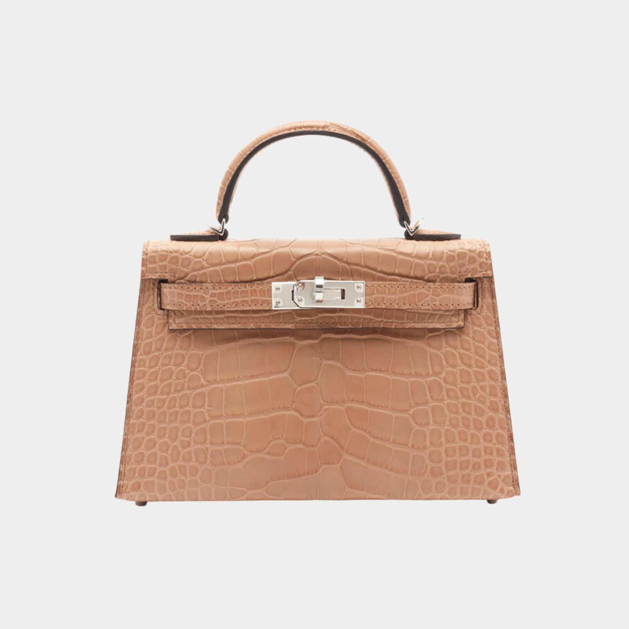 Оригінальна Mini Kelly II Matte Alligator Chai Phw Hermes – боковий вид