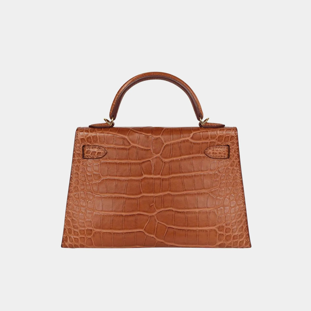 Оригінальна Mini Kelly Matte Alligator Gold Ghw Hermes – вид ззаду