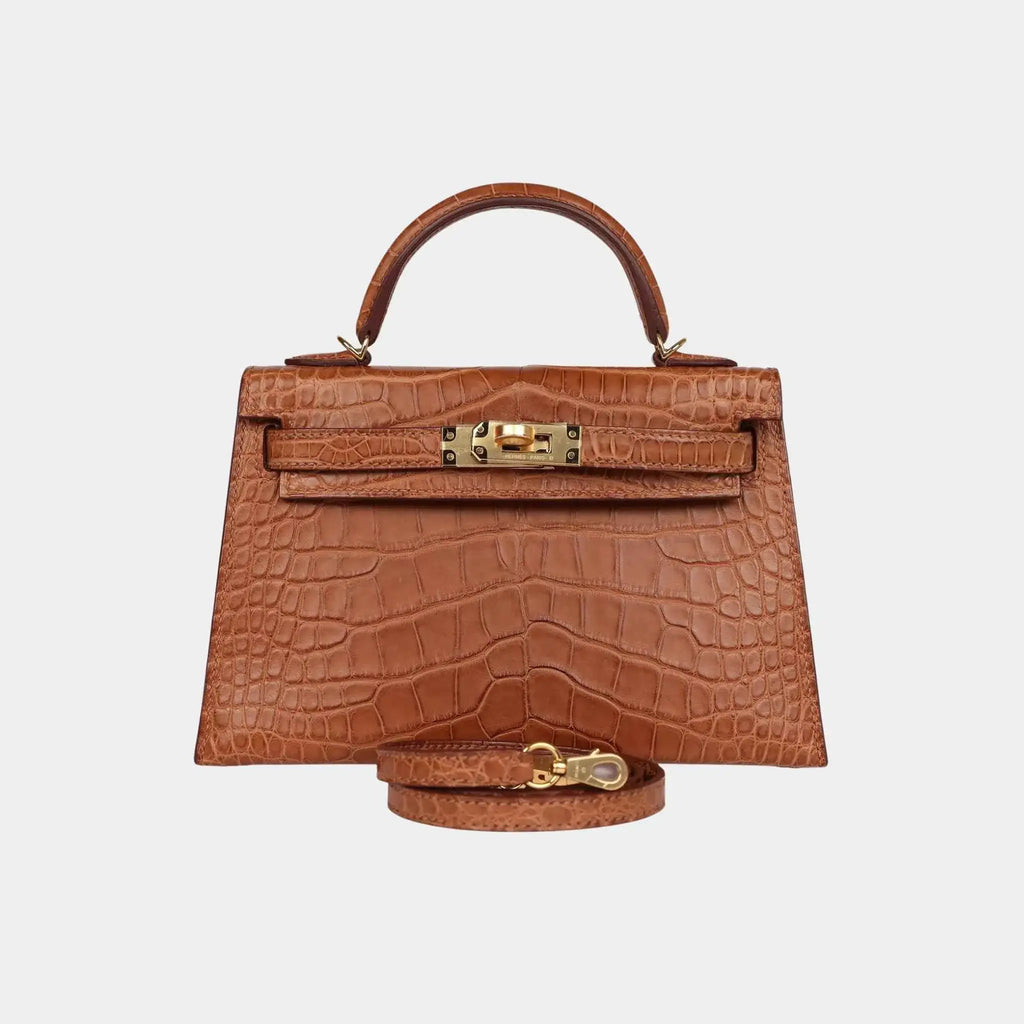 Оригінальна Mini Kelly Matte Alligator Gold Ghw Hermes – боковий вид