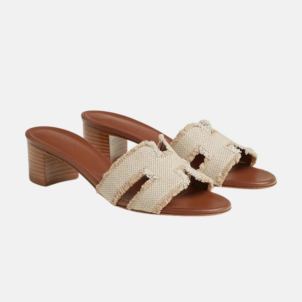 Oasis Sandals Fringed Linen Canvas Hermes – Гарантія оригінальності – боковий вид