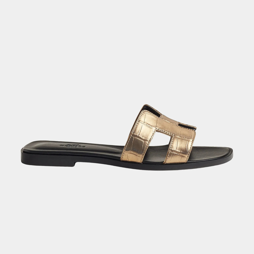 Oran Sandal In Alligator Skin With Metallic Finish Hermes – Гарантія оригінальності – вид ззаду
