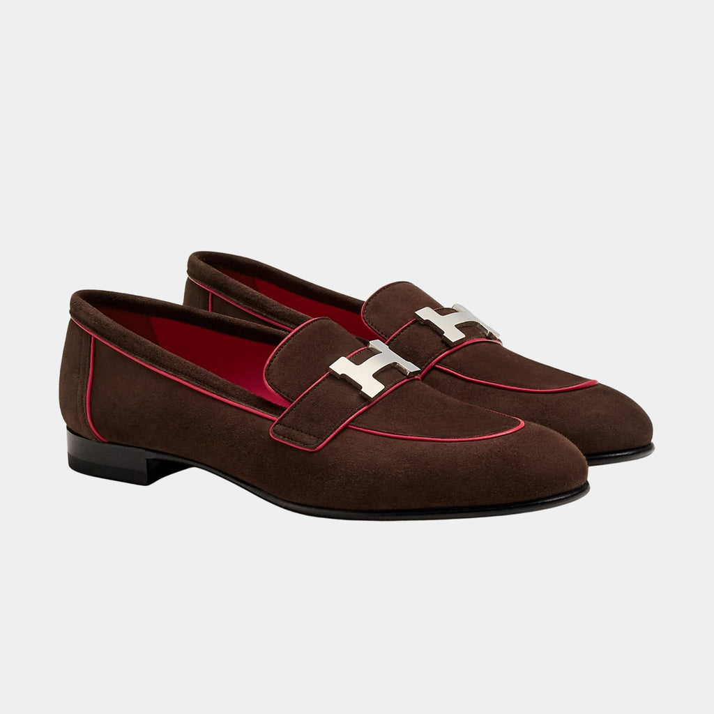 Paris Loafer In Suede Goatskin And Nappa Leather Piping Women Hermes – Гарантія оригінальності – боковий вид