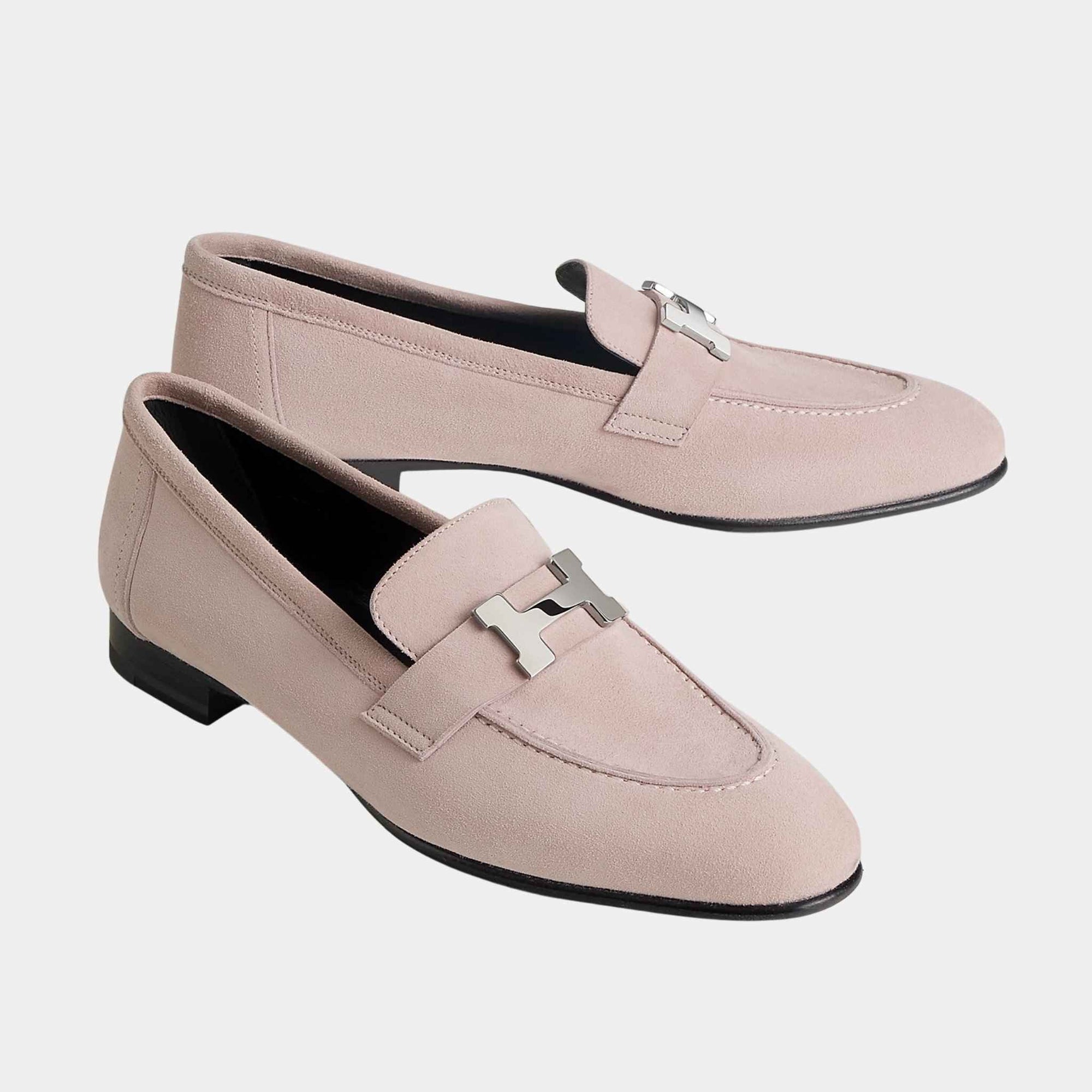 Paris Loafer In Suede Goatskin With Palladium Plated Buckle Women Hermes – Гарантія оригінальності – боковий вид