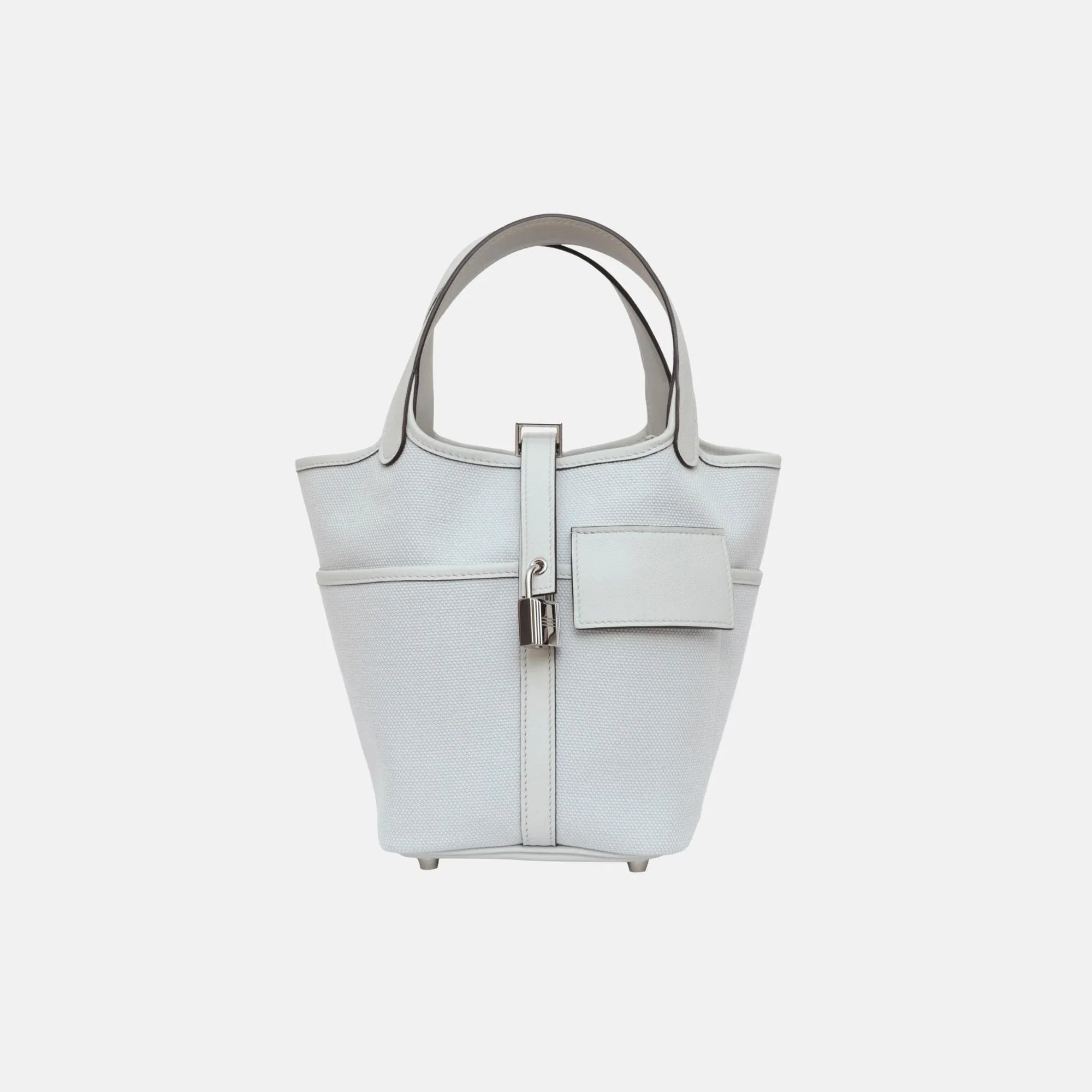 Picotin 18 Gris Platine Swift Canvas Phw Hermes – Гарантія оригінальності – боковий вид