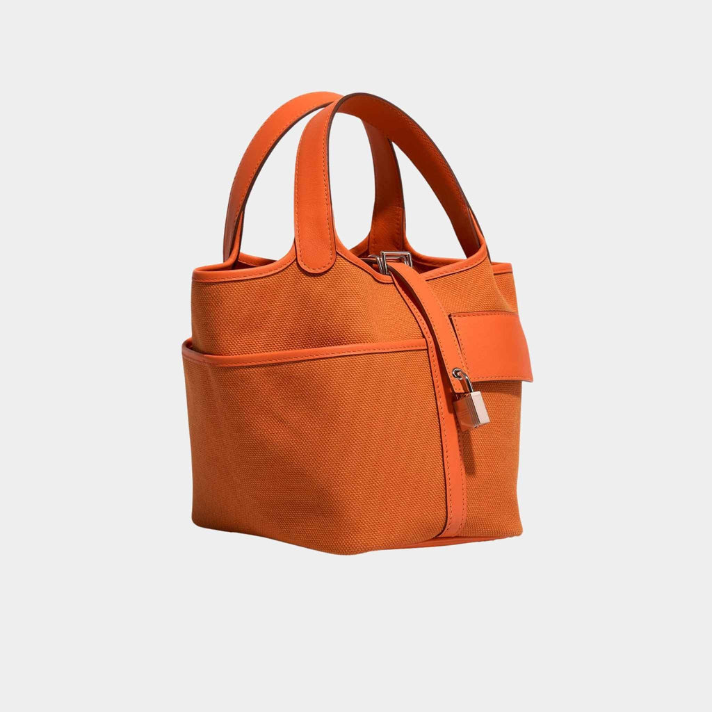 Picotin Cargo 18 Toile Goeland Swift Orange Minium Ghw Hermes оригінал – Купити в Україні – вид ззаду