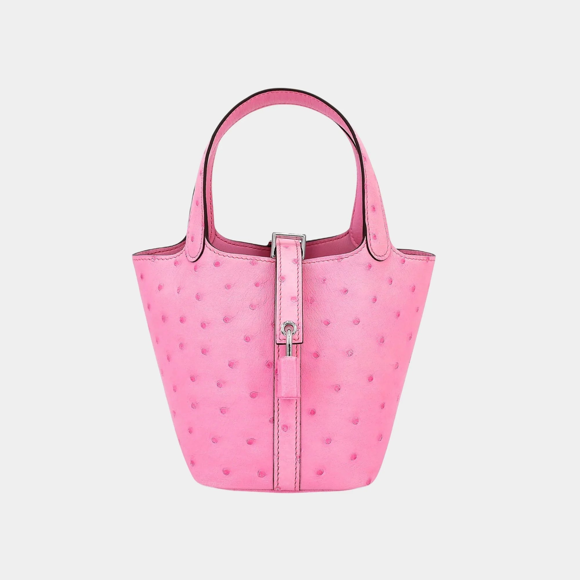 Picotin Micro 14 Ostrich Rose Bubblegum Phw Hermes – Гарантія оригінальності – боковий вид