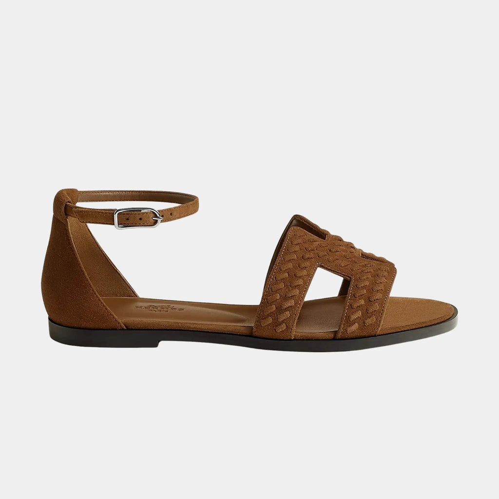 Santorini Sandal Braided Suede Goatskin Hermes – Гарантія оригінальності – вид ззаду