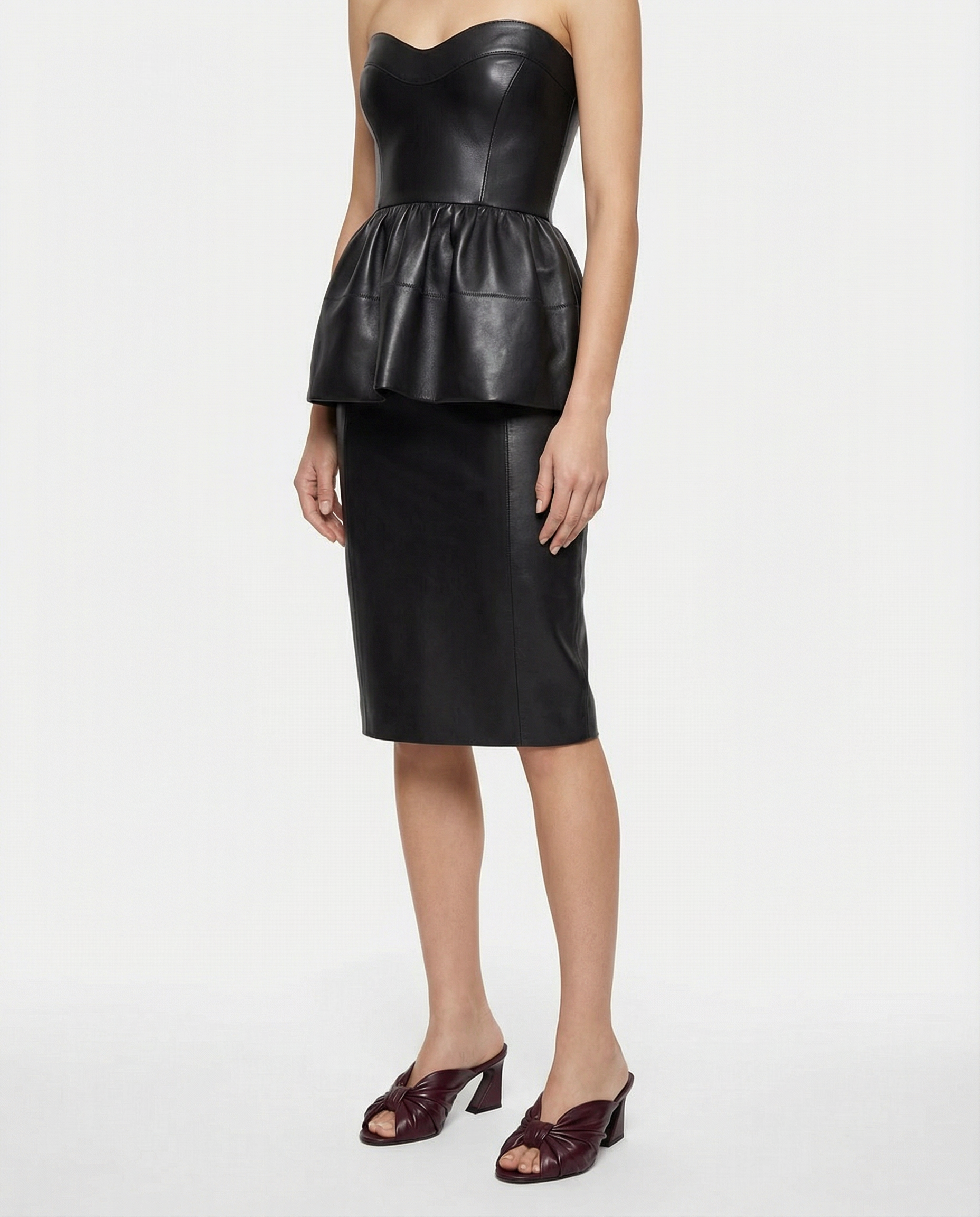 Strapless Leather Peplum MIDI Dress Fendi – Гарантія оригінальності – вид ззаду