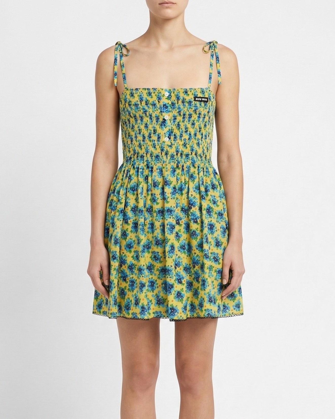 Floral Smocked Silk Mini Dress Miu miu оригінал – Купити в Україні – вид ззаду