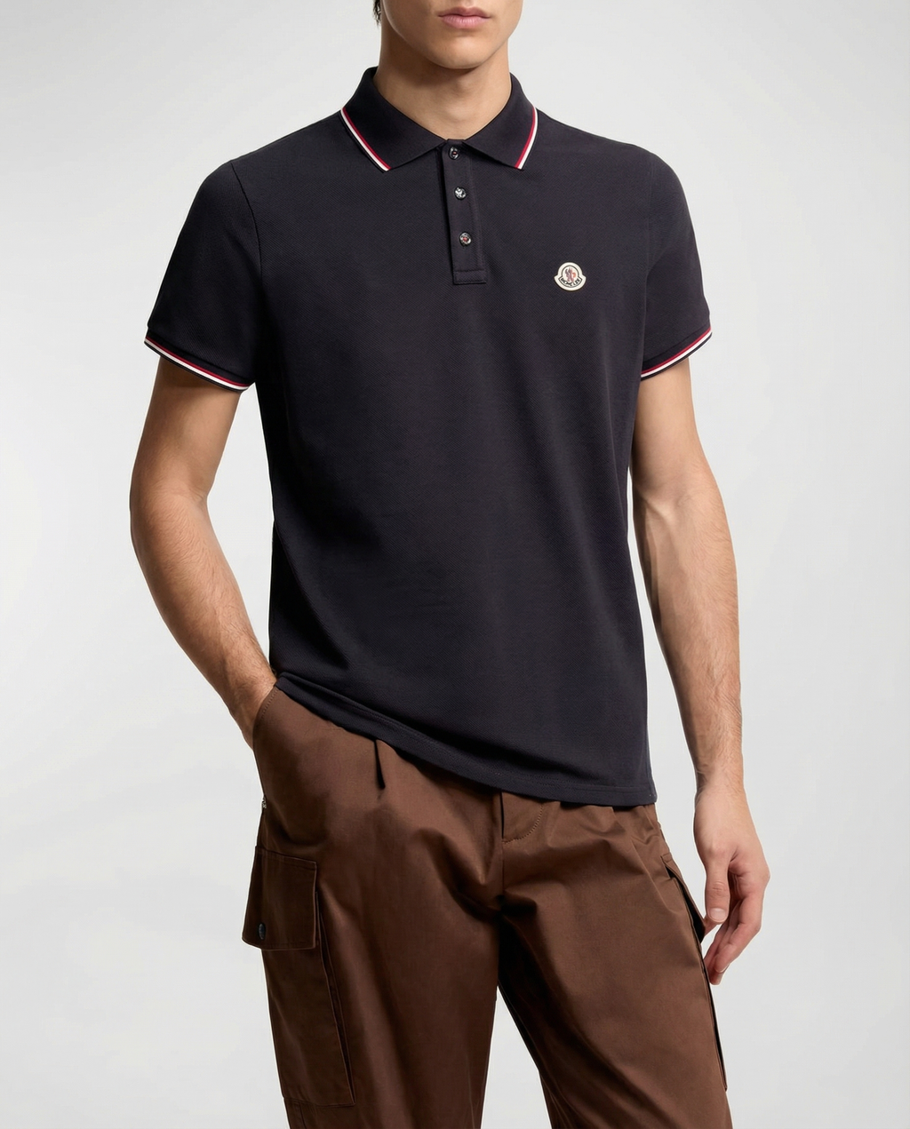 Tricolor Trimmed Cotton Piqué Polo Shirt Moncler оригінал – Купити в Україні – вид ззаду