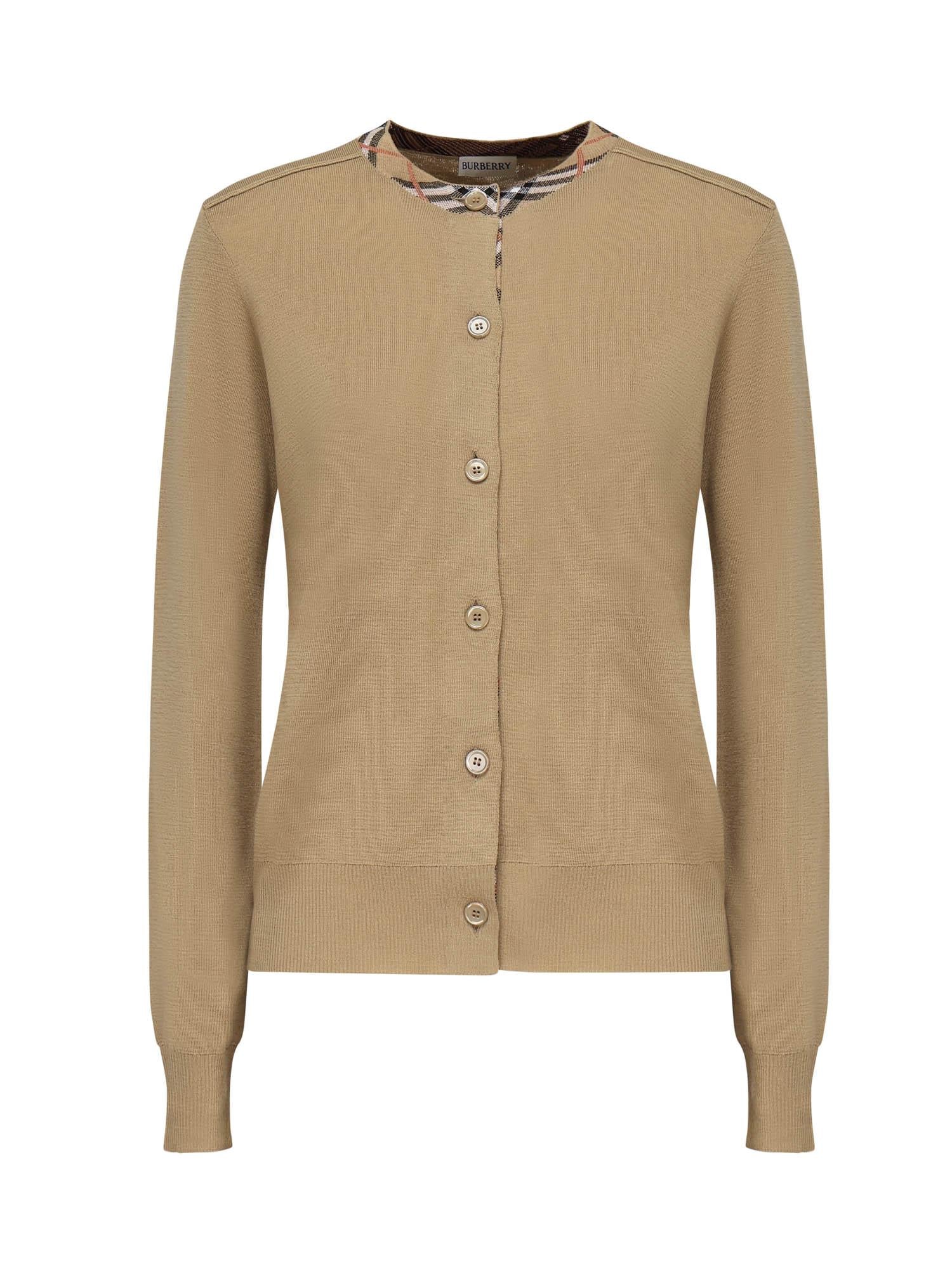 Cardigan In Lana Con Finiture Check Burberry оригінал – Купити в Україні – боковий вид