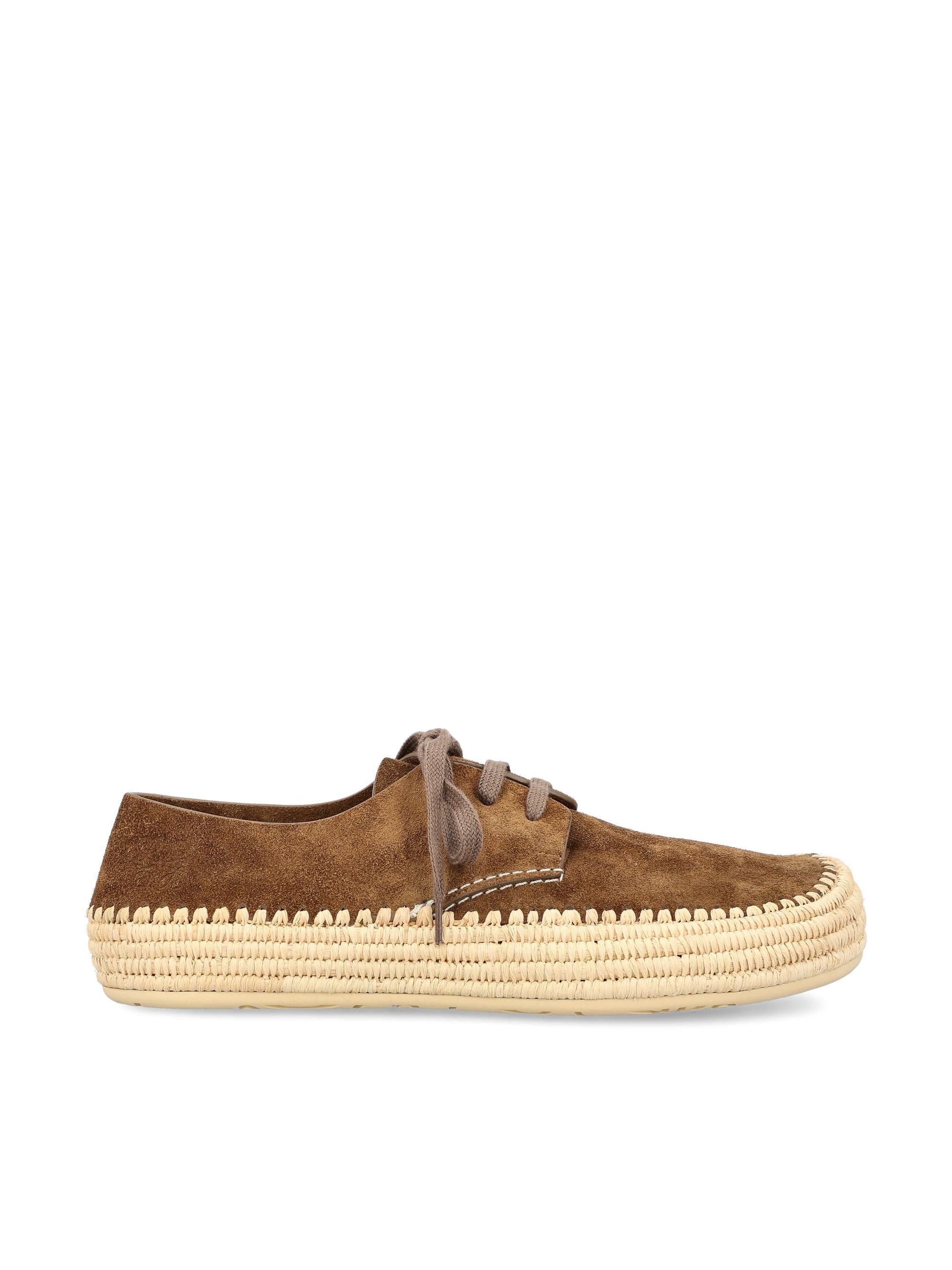 Оригінальна Rio Lace Up Shoes In Suede And Raffia Loewe – боковий вид