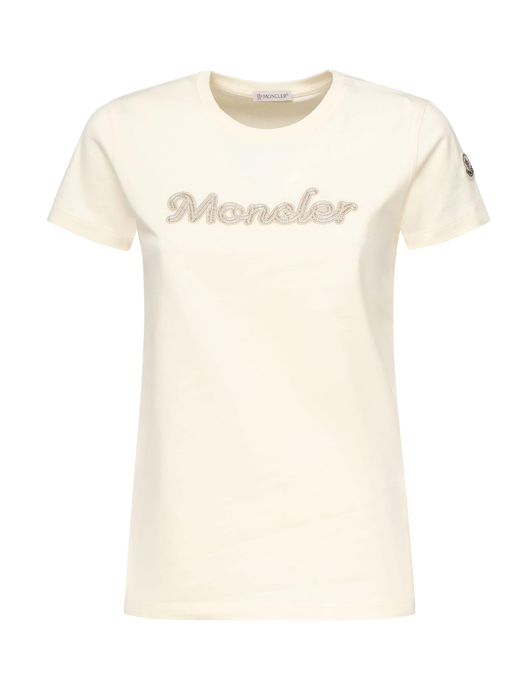 T-Shirt Con Logo Ricamato Con Perle Moncler – Гарантія оригінальності – боковий вид