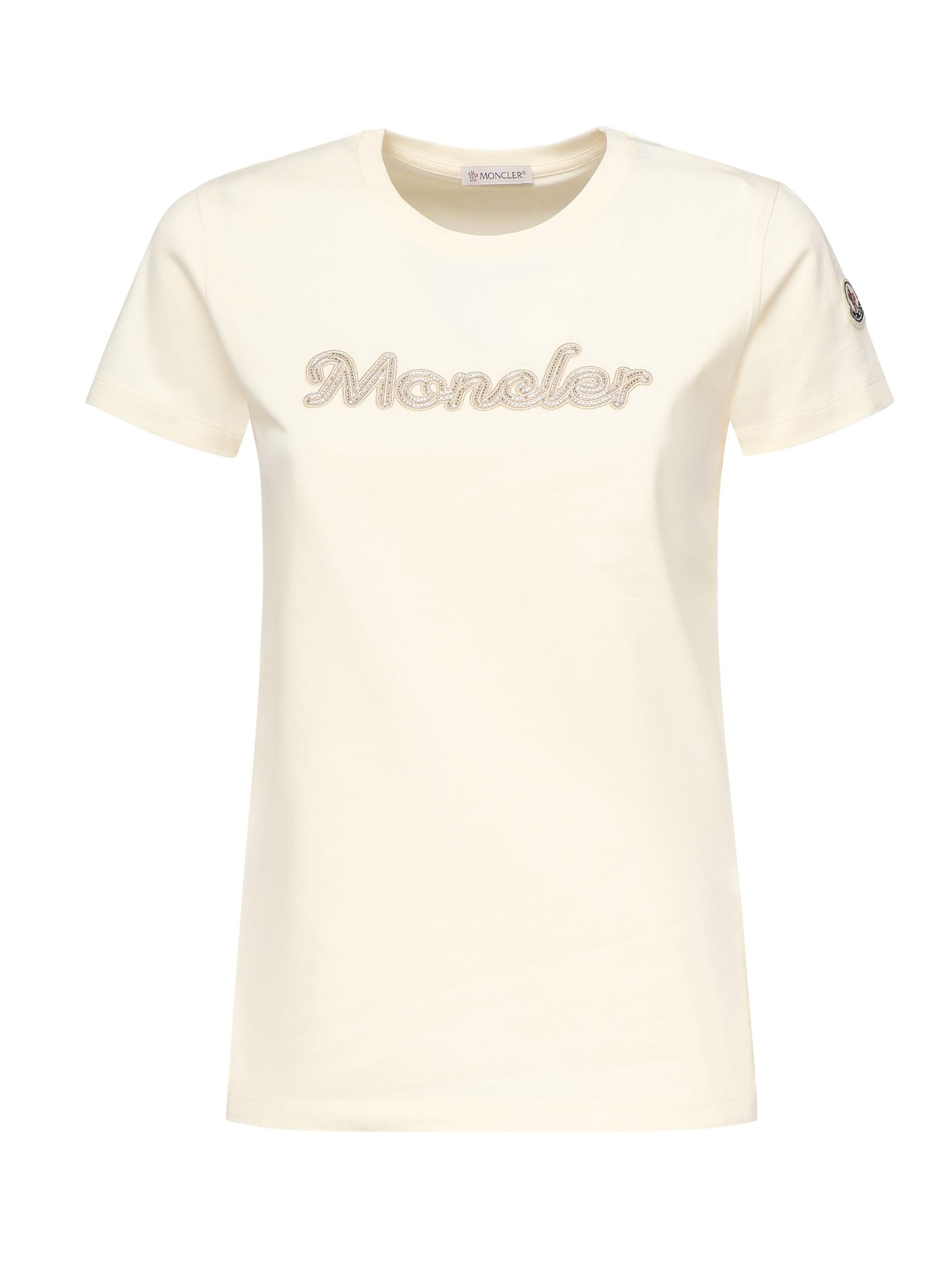 T-Shirt Con Logo Ricamato Con Perle Moncler – Гарантія оригінальності – боковий вид