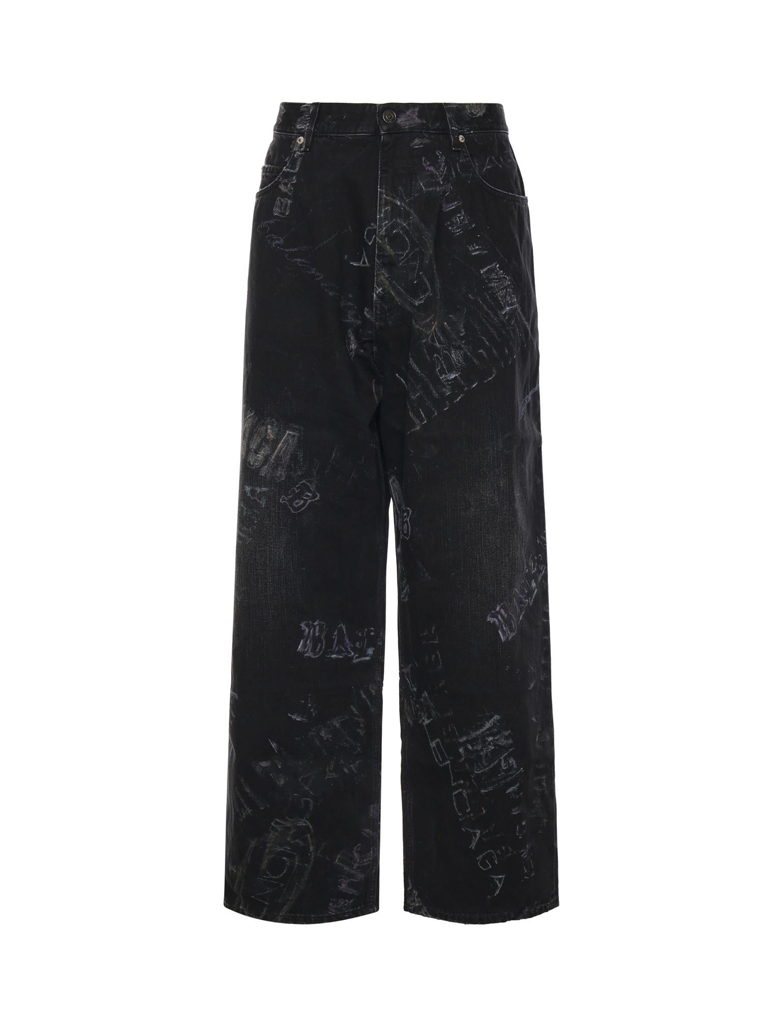 Pantaloni Baggy Minimal In Denim DI Cotone Washed Crayon Allover Balenciaga оригінал – Купити в Україні – боковий вид