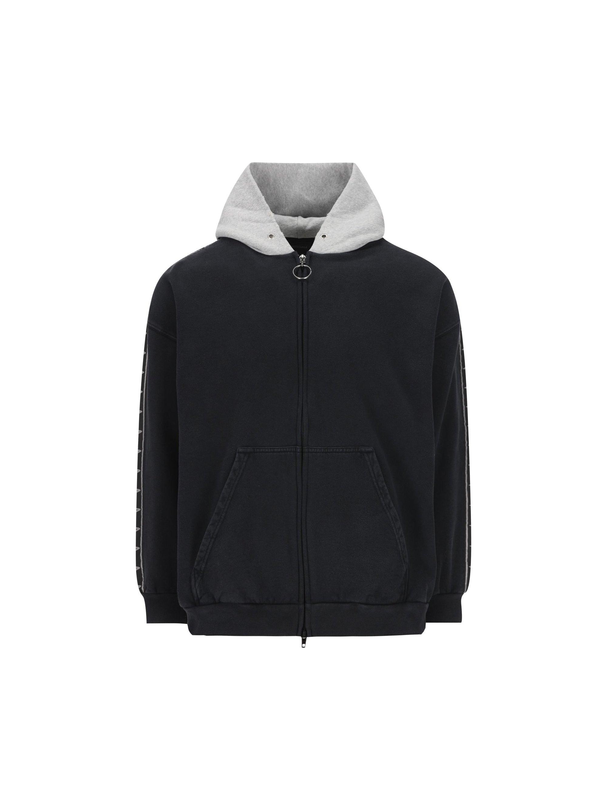 Hoodie With Zip, Stripe Detail, And Patch Balenciaga – Гарантія оригінальності – боковий вид - BALENCIAGA