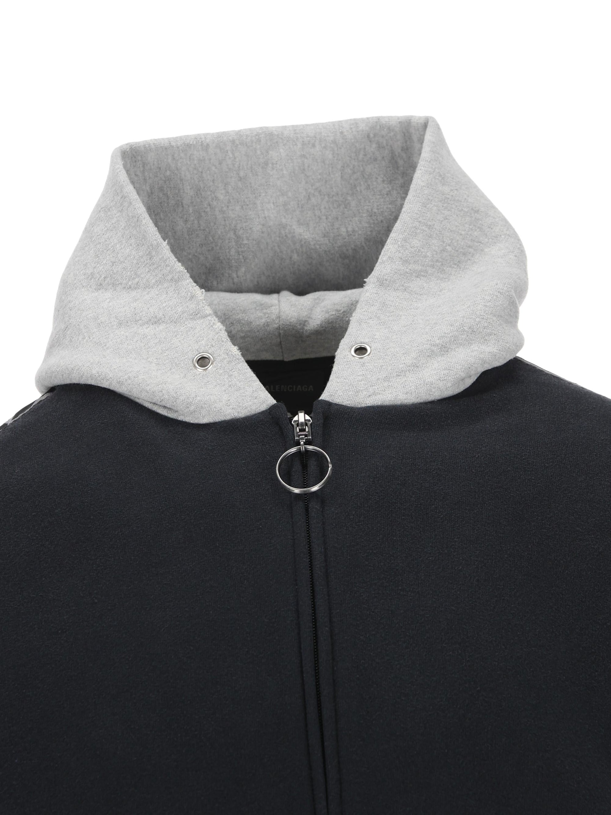 Hoodie With Zip, Stripe Detail, And Patch Balenciaga – Гарантія оригінальності – збільшений вид - BALENCIAGA