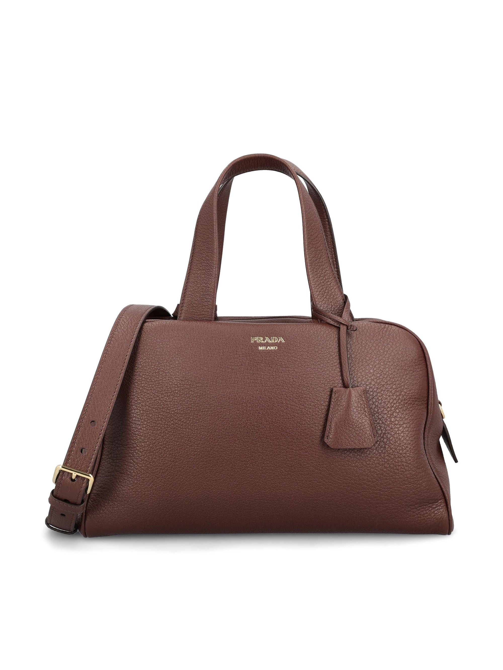 Large Bowler Bag In Leather Prada – Гарантія оригінальності – боковий вид