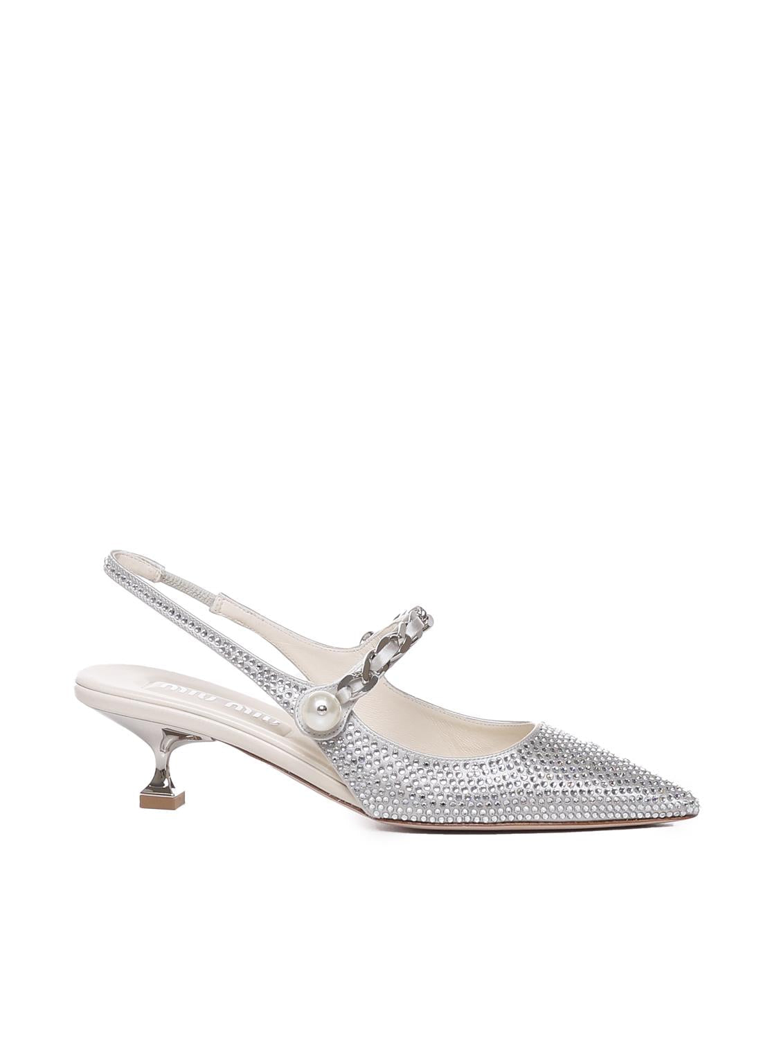 Slingback In Misto Seta Con Applicazioni Miu miu – Гарантія оригінальності – боковий вид