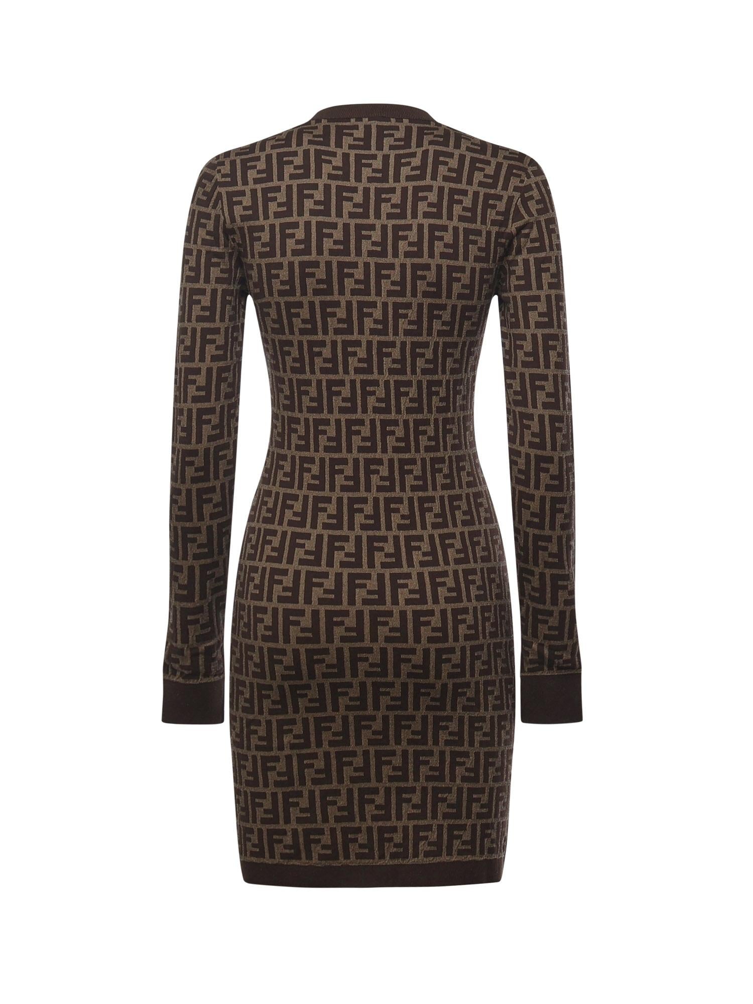 Abito In Cotone Con Stampa Logo All-Over Fendi – Гарантія оригінальності – детальний вид