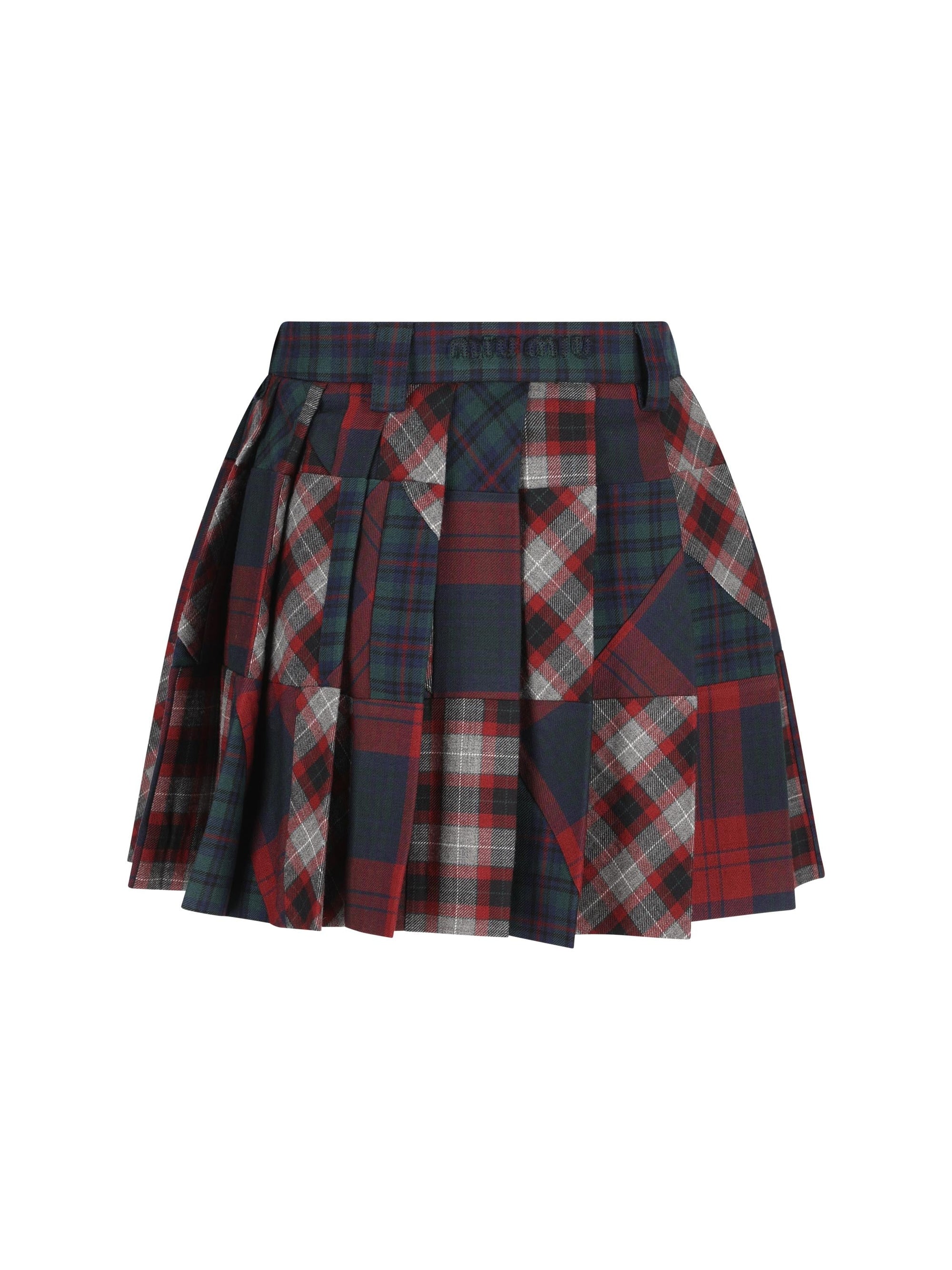 Pleated Mini Skirt In Tartan Patchwork Miu miu оригінал – Купити в Україні – вид ззаду