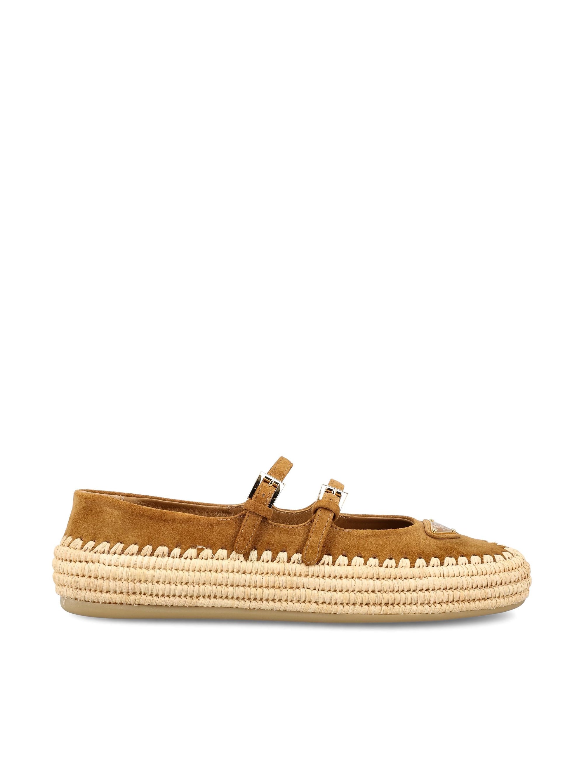 Leather And Raffia Ballerinas Prada – Гарантія оригінальності – боковий вид