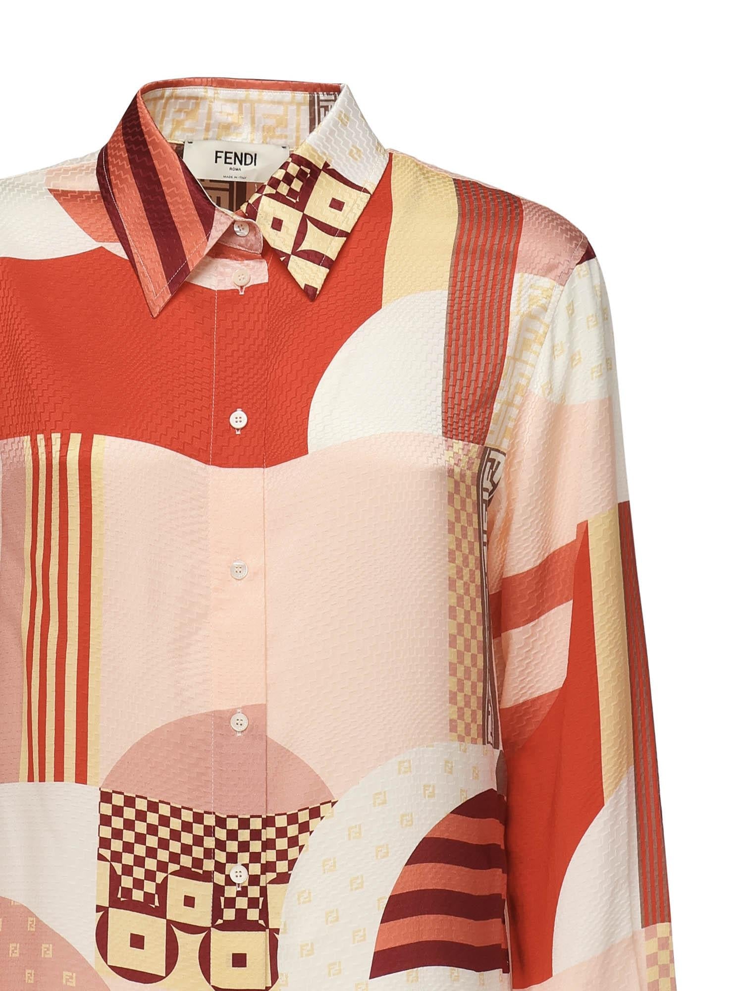 Camicia In Seta Con Stampa Patchwork Fendi оригінал – Купити в Україні – вид ззаду