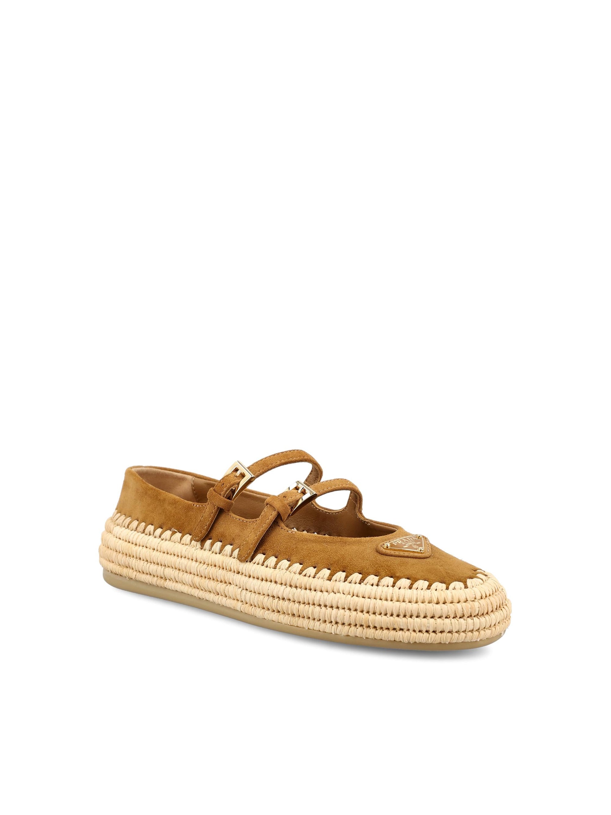 Leather And Raffia Ballerinas Prada – Гарантія оригінальності – вид ззаду