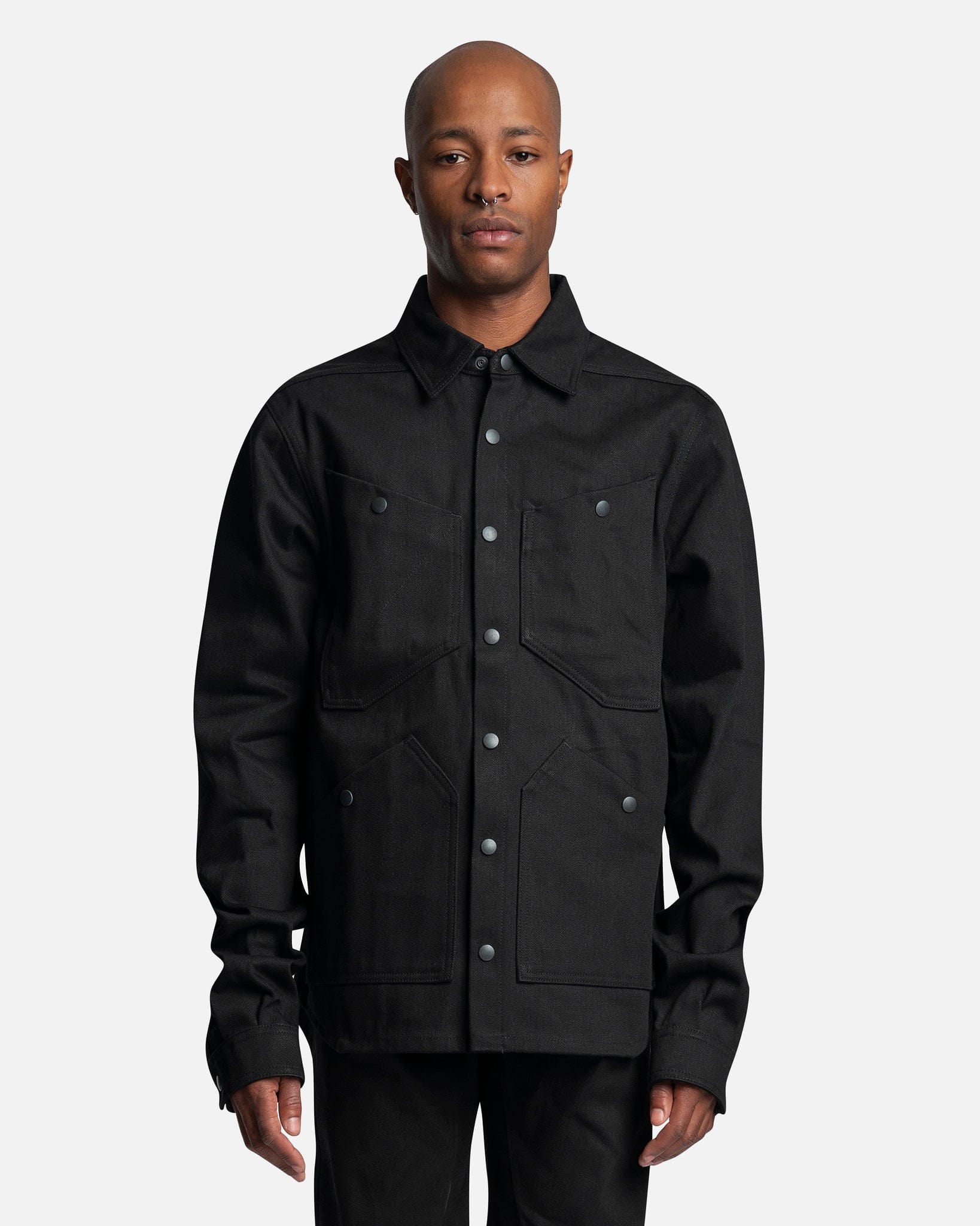 Japanese Denim Outershirt In Black Rick owens – Гарантія оригінальності – боковий вид