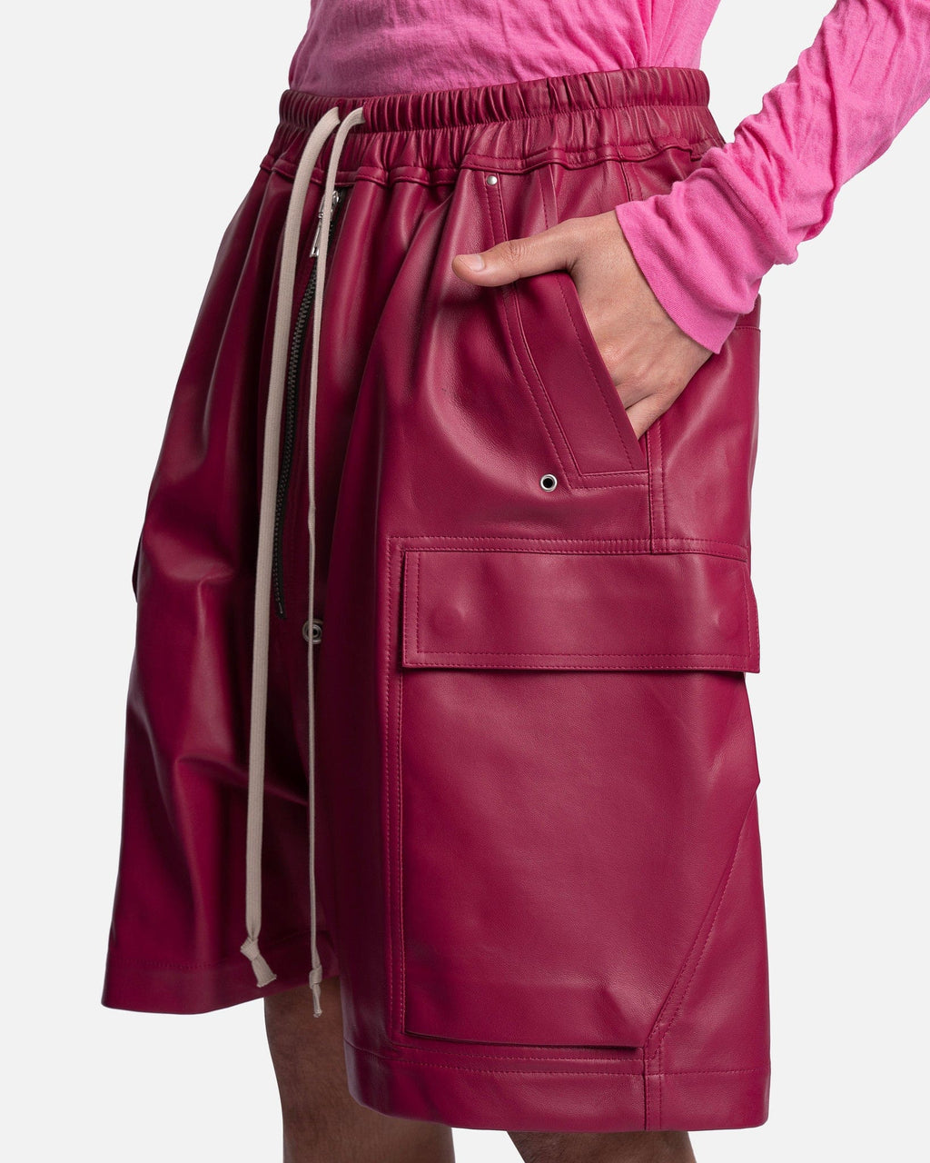 Leather Cargobela Shorts In Fuchsia Rick owens оригінал – Купити в Україні – збільшений вид