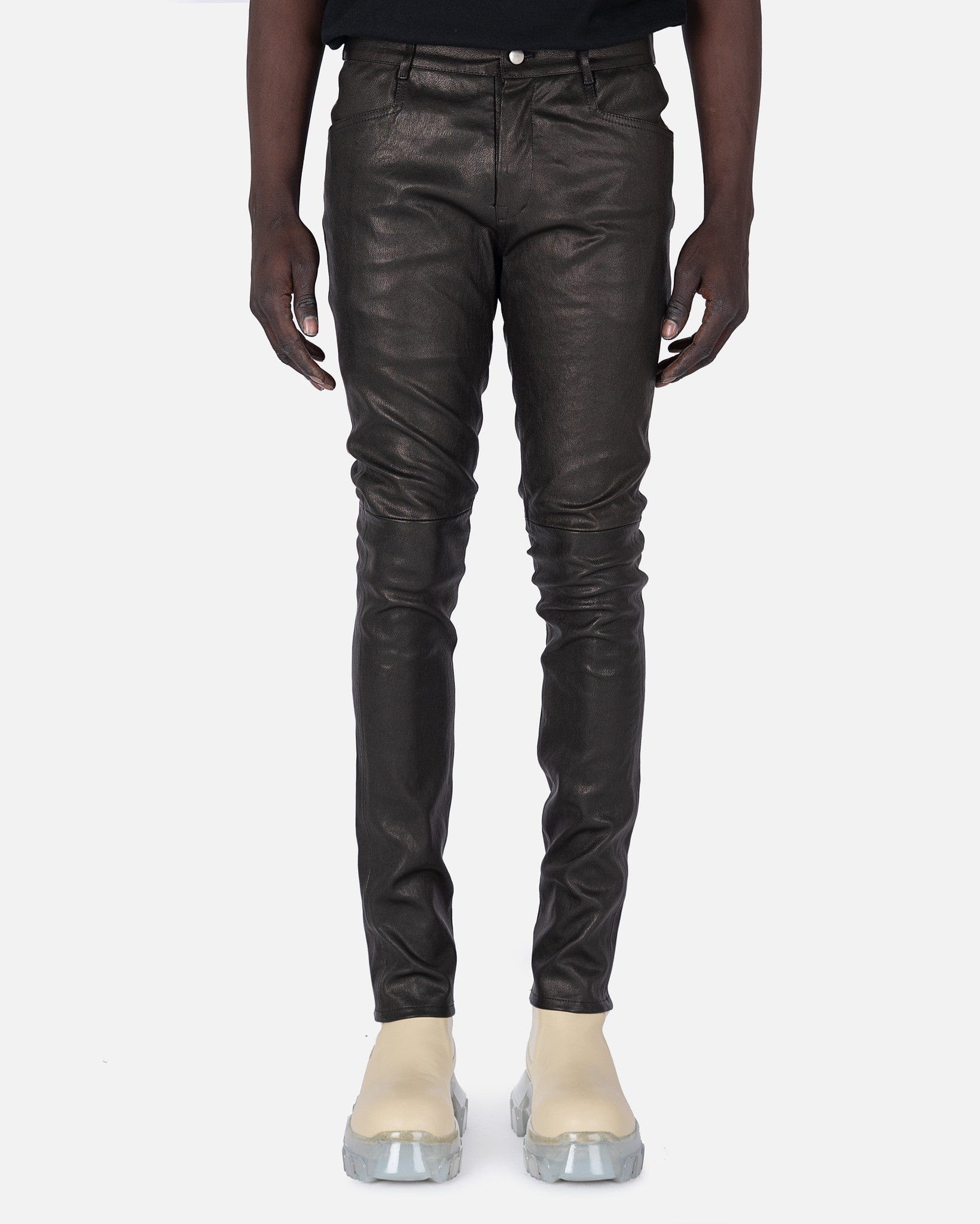 Leather Tyrone Jeans In Black Rick owens – Гарантія оригінальності – боковий вид