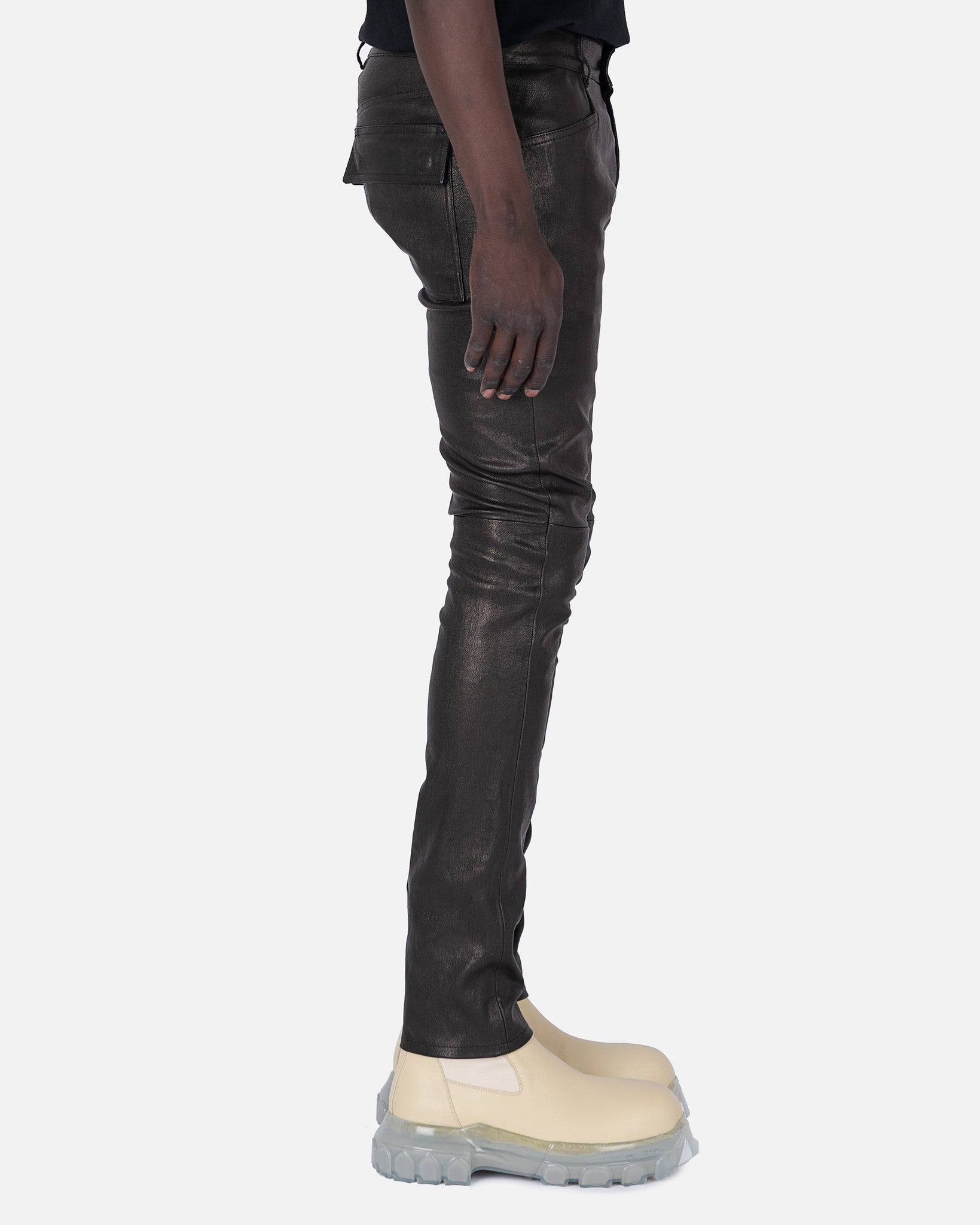 Leather Tyrone Jeans In Black Rick owens – Гарантія оригінальності – вид ззаду